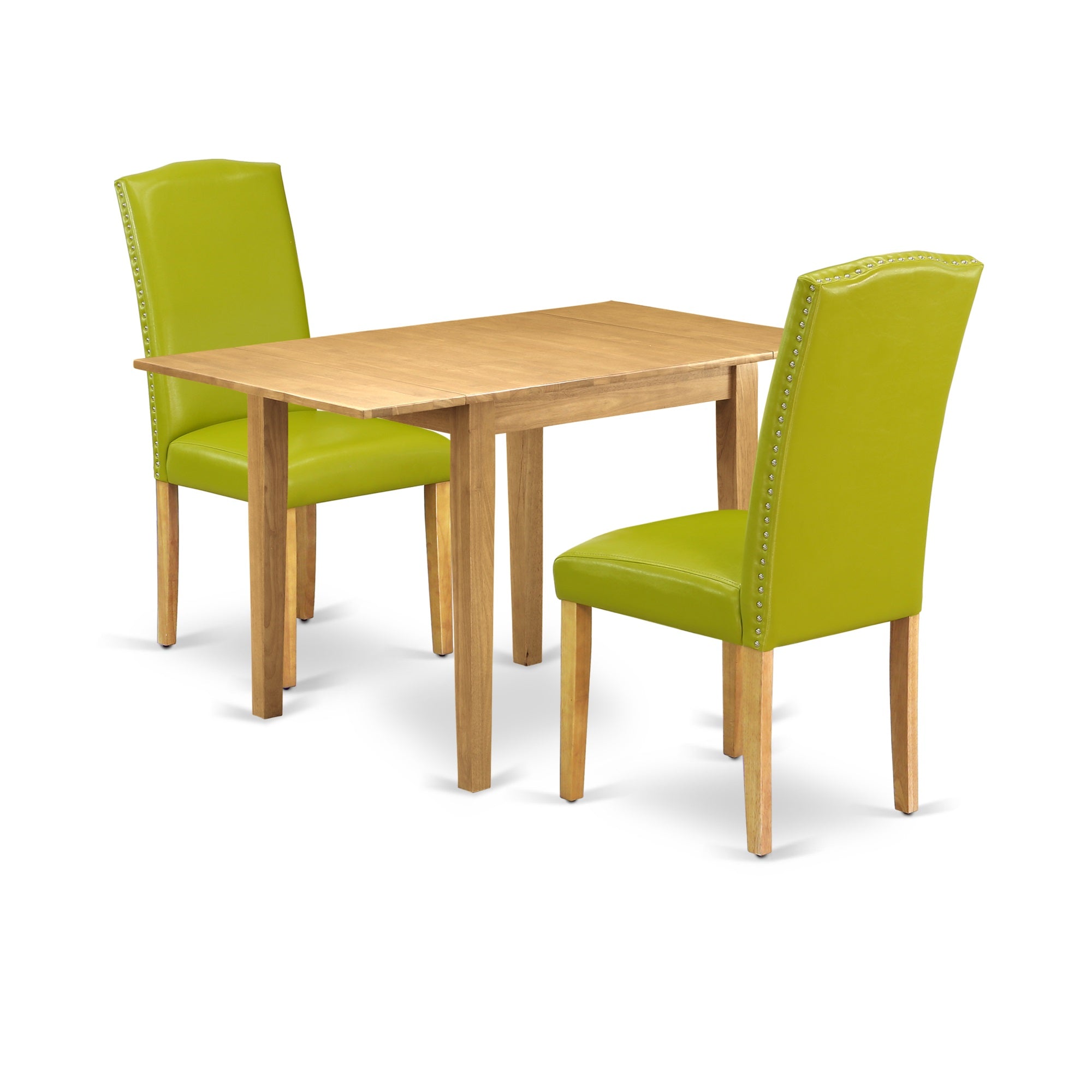 East West Furniture Nden3-Oak-51 Dinette Set 3 Pcs - 2 Chairs For Dining Room And A Modern Dining Table - Oak Finish Hardwood - Autumn Green Color Pu Leather