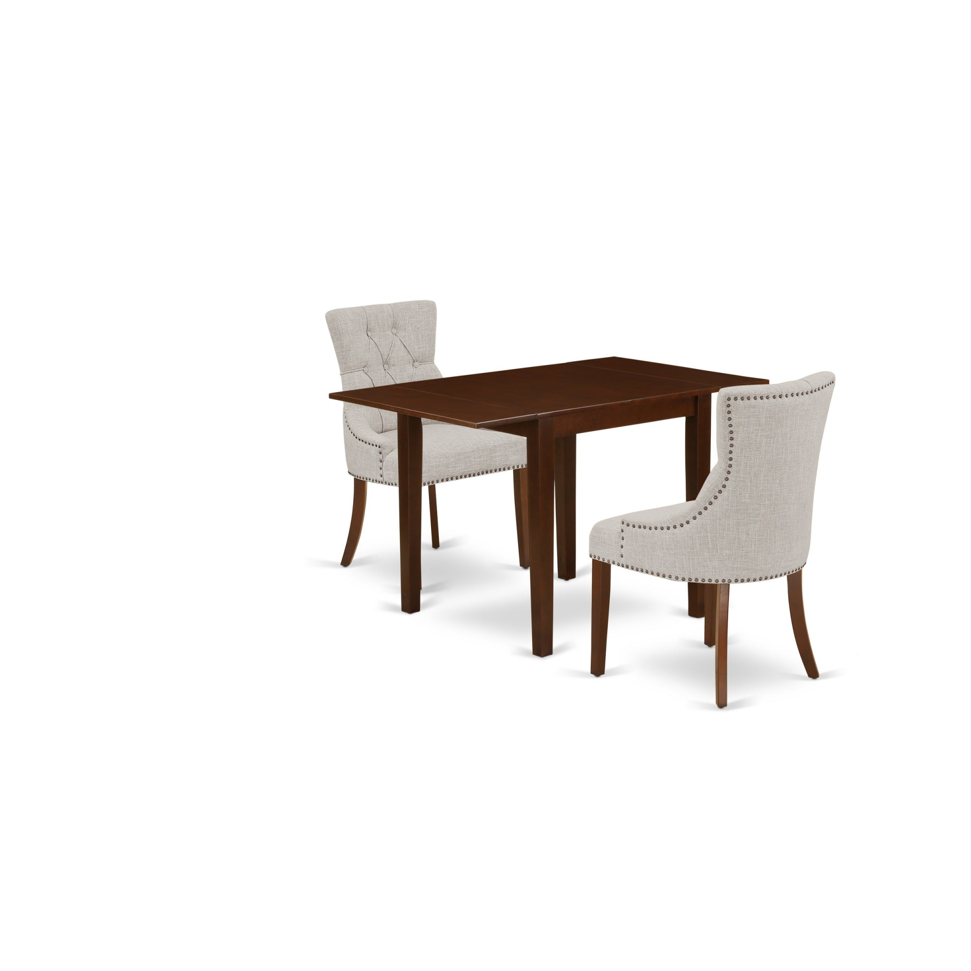 East West Furniture Ndfr3-Mah-05 Dining Set 3 Pcs - Two Dining Room Chairs And Wood Table - Mahogany Finish Wood - Doeskin Color Linen Fabric