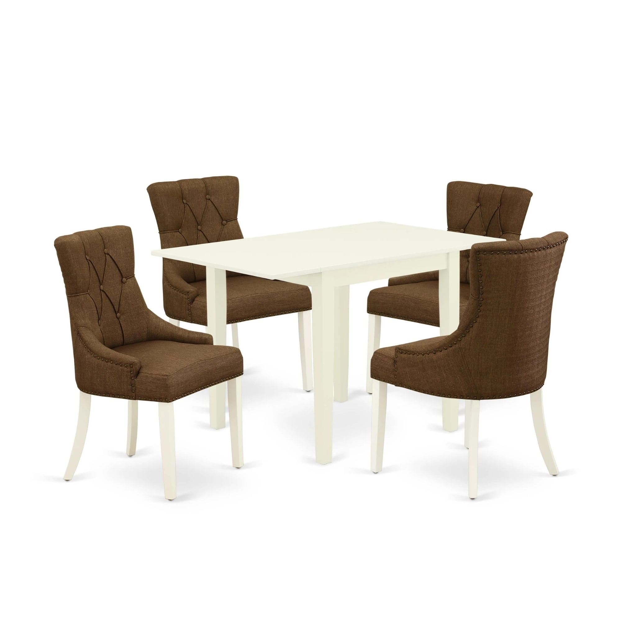 Casafoyer Ndfr5-Lwh-18 Norden 5 Piece Room Furniture Set Includes A Rectangle Dining Table With Dropleaf And 4 Brown Linen Fabric Parsons Chairs, 30X48 Inch