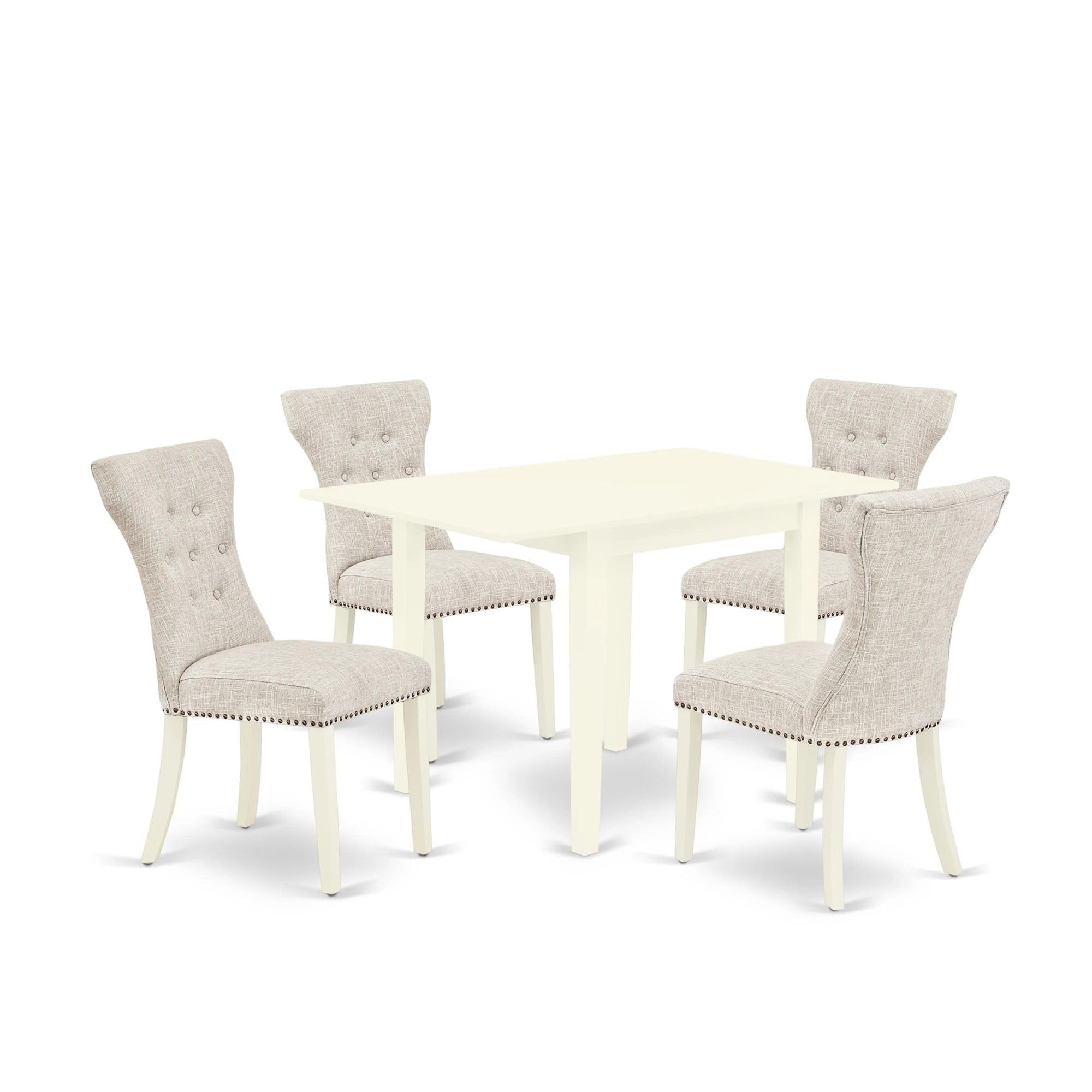 Casafoyer Ndga5-Lwh-35 Norden 5 Piece Room Set Includes A Rectangle Kitchen Table With Dropleaf And 4 Doeskin Fabric Parson Dining Chairs, 30X48 Inch, Linen White