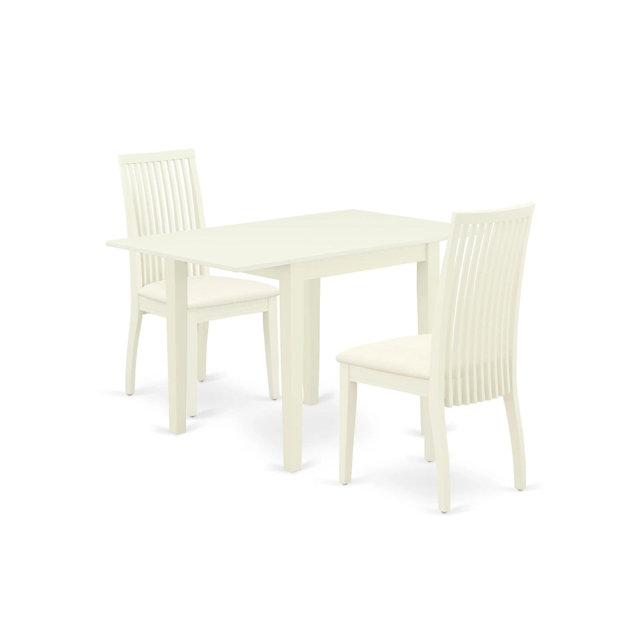 Casafoyer Ndip3-Lwh-C Norden 3 Piece Modern Set Contains A Rectangle Wooden Table With Dropleaf And 2 Fabric Dining Room Chairs, 30X48 Inch, Linen White