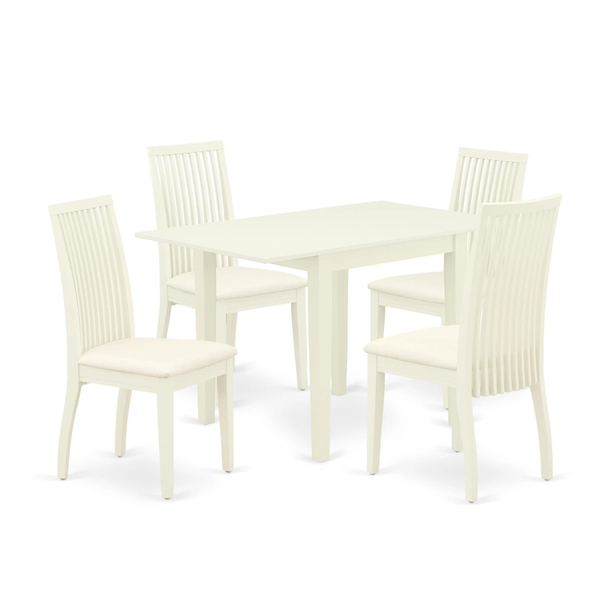 Casafoyer Ndip5-Lwh-C Norden 5 Piece Kitchen Set For 4 Includes A Rectangle Dining Room Table With Dropleaf And 4 Fabric Upholstered Chairs, 30X48 Inch, Linen White