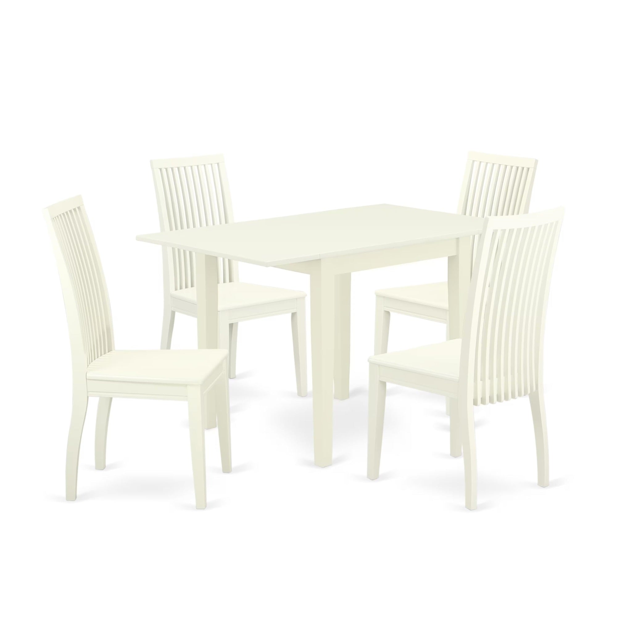 Casafoyer Ndip5-Lwh-W Norden 5 Piece Room Set Includes A Rectangle Dining Table With Dropleaf And 4 Wood Seat Chairs, 30X48 Inch, Linen White