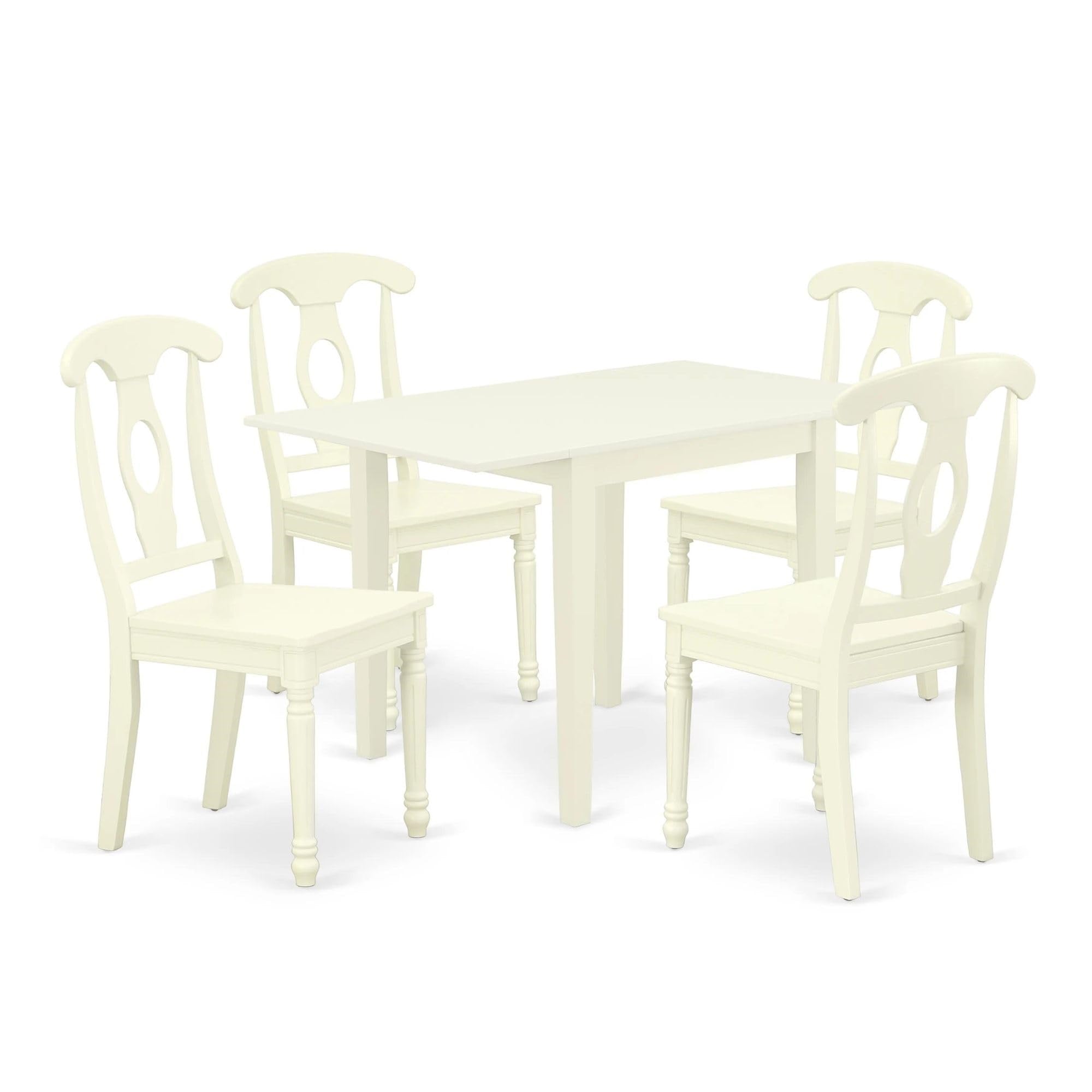 Casafoyer Ndke5-Lwh-W Norden 5 Piece Kitchen Set Includes A Rectangle Table With Dropleaf And 4 Dining Room Chairs, 30X48 Inch, Linen White
