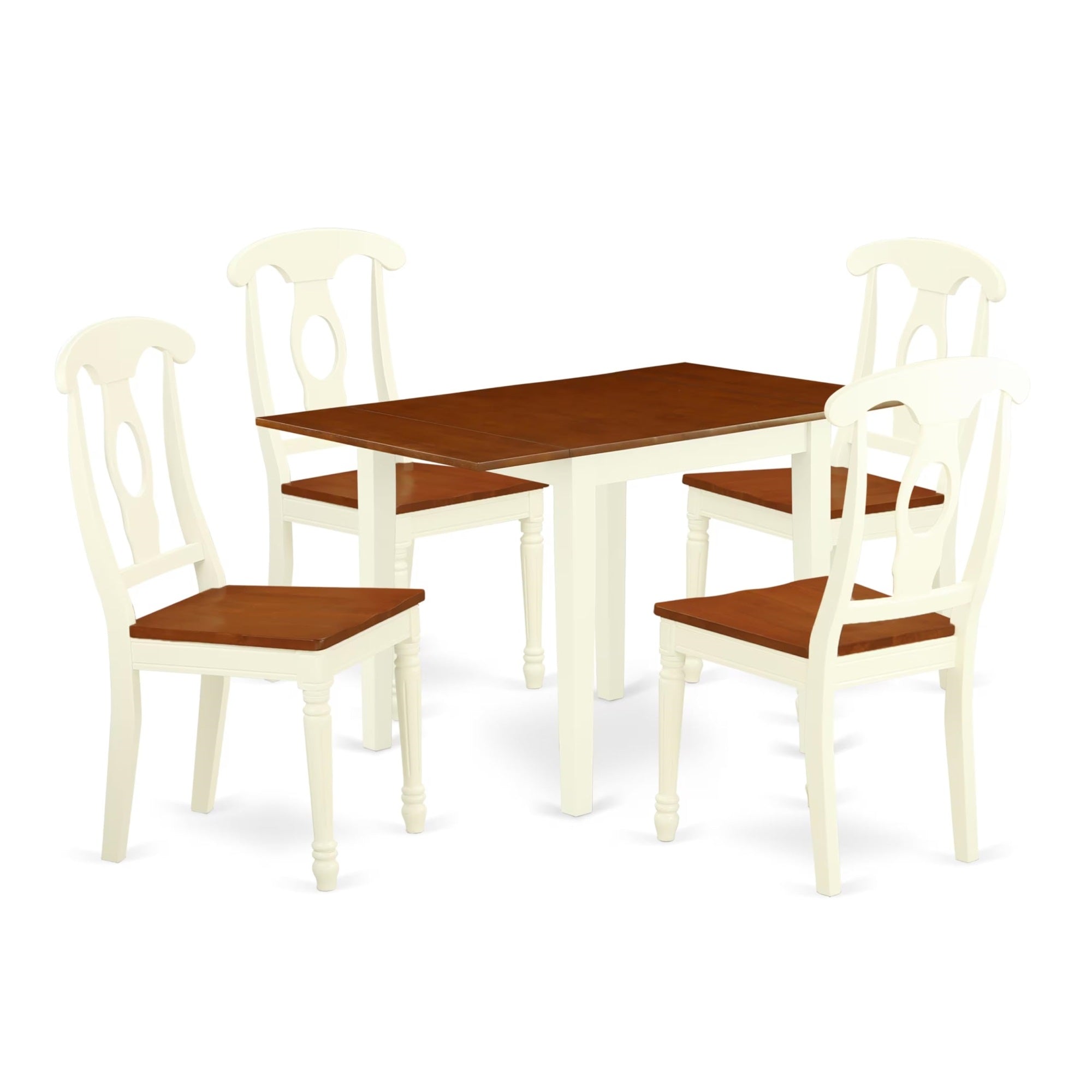 Casafoyer Ndke5-Whi-W Norden 5 Piece Set Includes A Rectangle Dining Room Table With Dropleaf And 4 Kitchen Chairs, 30X48 Inch, Buttermilk & Cherry