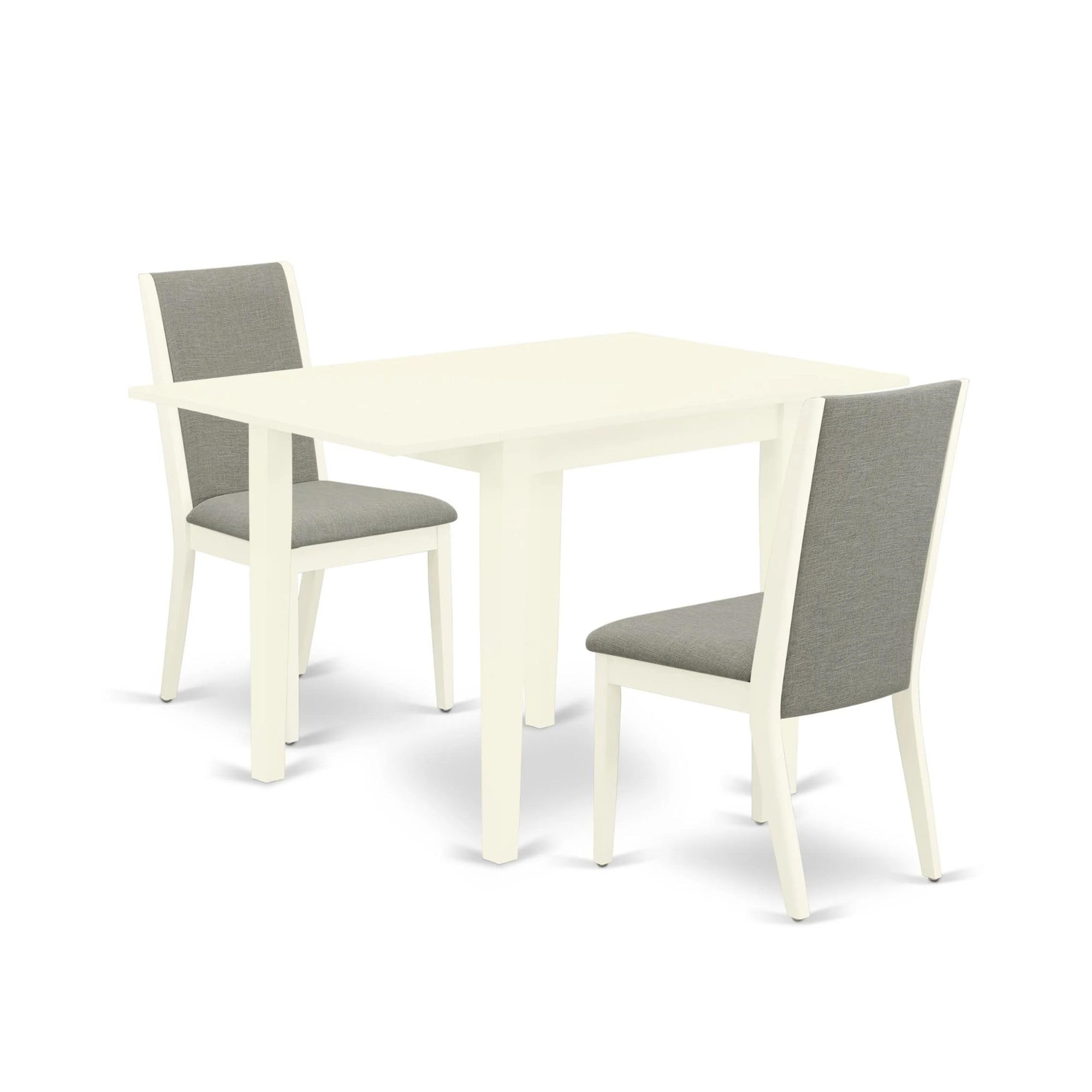 Casafoyer Ndla3-Lwh-06 3 Piece Dining Table Set For Small Spaces Contains A Rectangle Wooden Table With Dropleaf And 2 Shitake Linen Fabric Parson Chairs, 30X48 Inch, Linen White