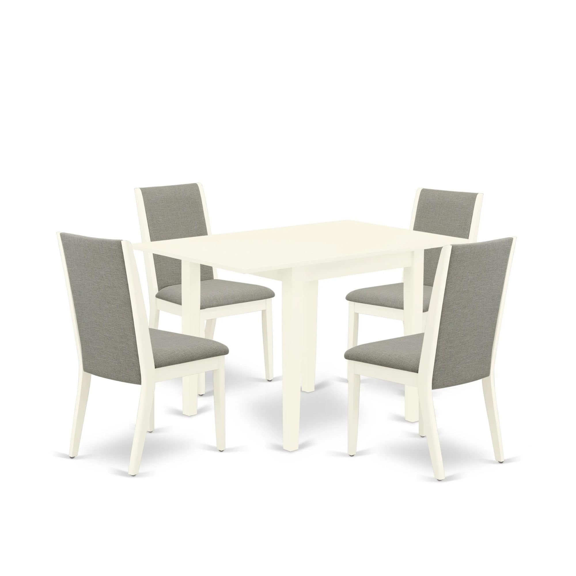 Casafoyer Ndla5-Lwh-06 Norden 5 Piece Dinette Set For 4 Includes A Rectangle Room Table With Dropleaf And 4 Shitake Fabric Parsons Dining Chairs, 30X48 Inch, Linen White