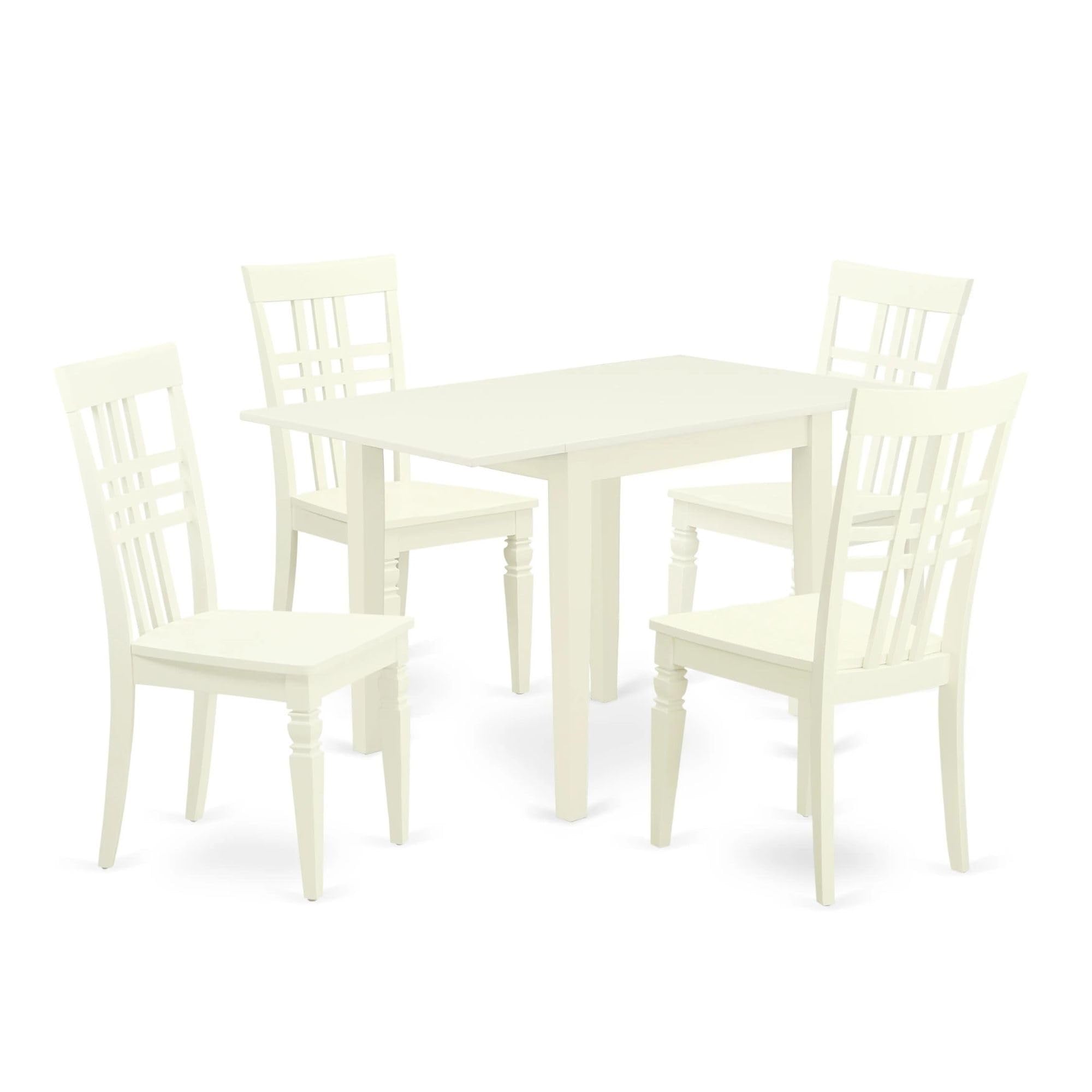 Casafoyer Ndlg5-Lwh-W Norden 5 Piece Set For 4 Includes A Rectangle Kitchen Table With Dropleaf And 4 Dining Room Chairs, 30X48 Inch, Linen White