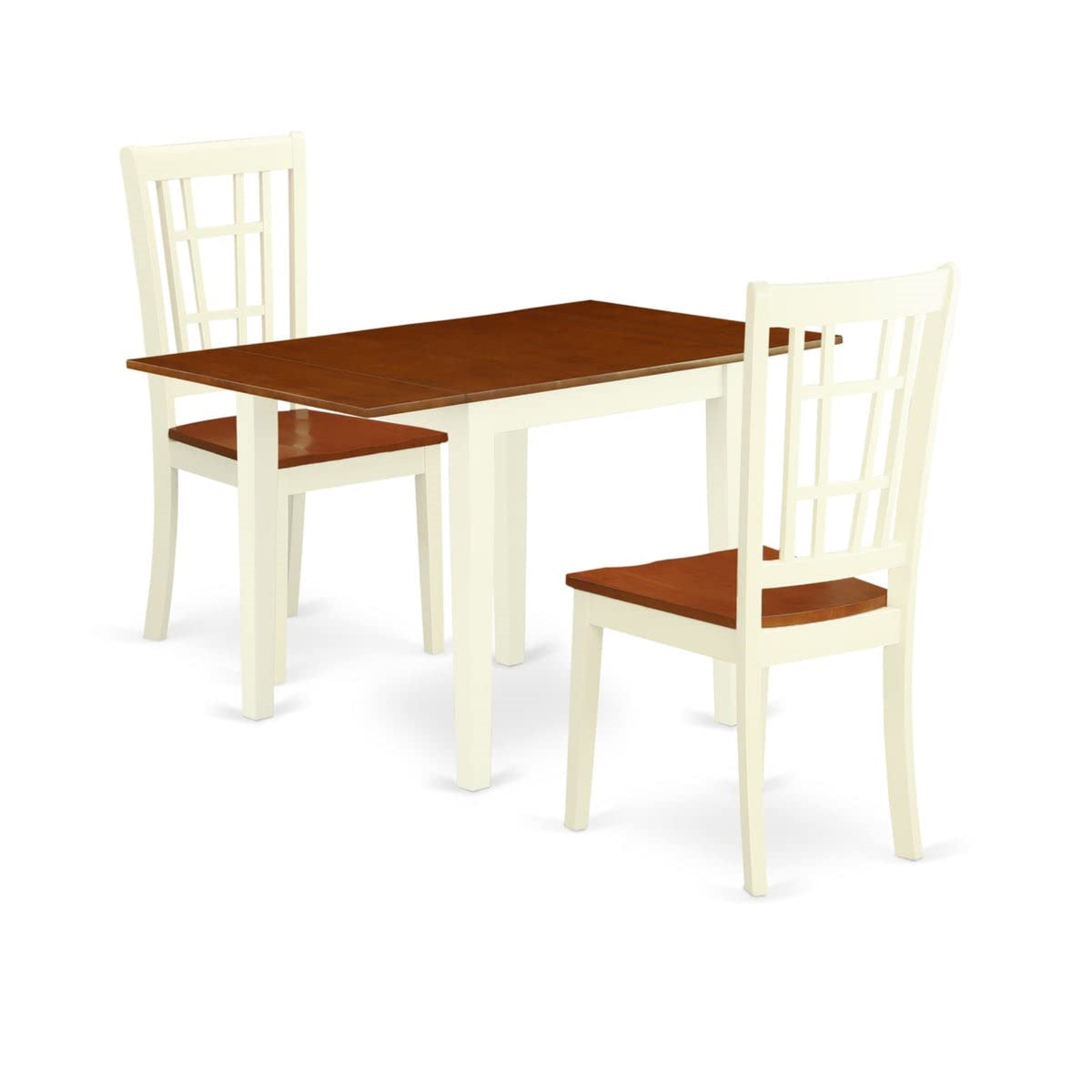 East West Furniture Ndni3-Whi-W Norden 3 Piece Dinette Set For Small Spaces Contains A Rectangle Table With Dropleaf And 2 Kitchen Dining Chairs, 30X48 Inch