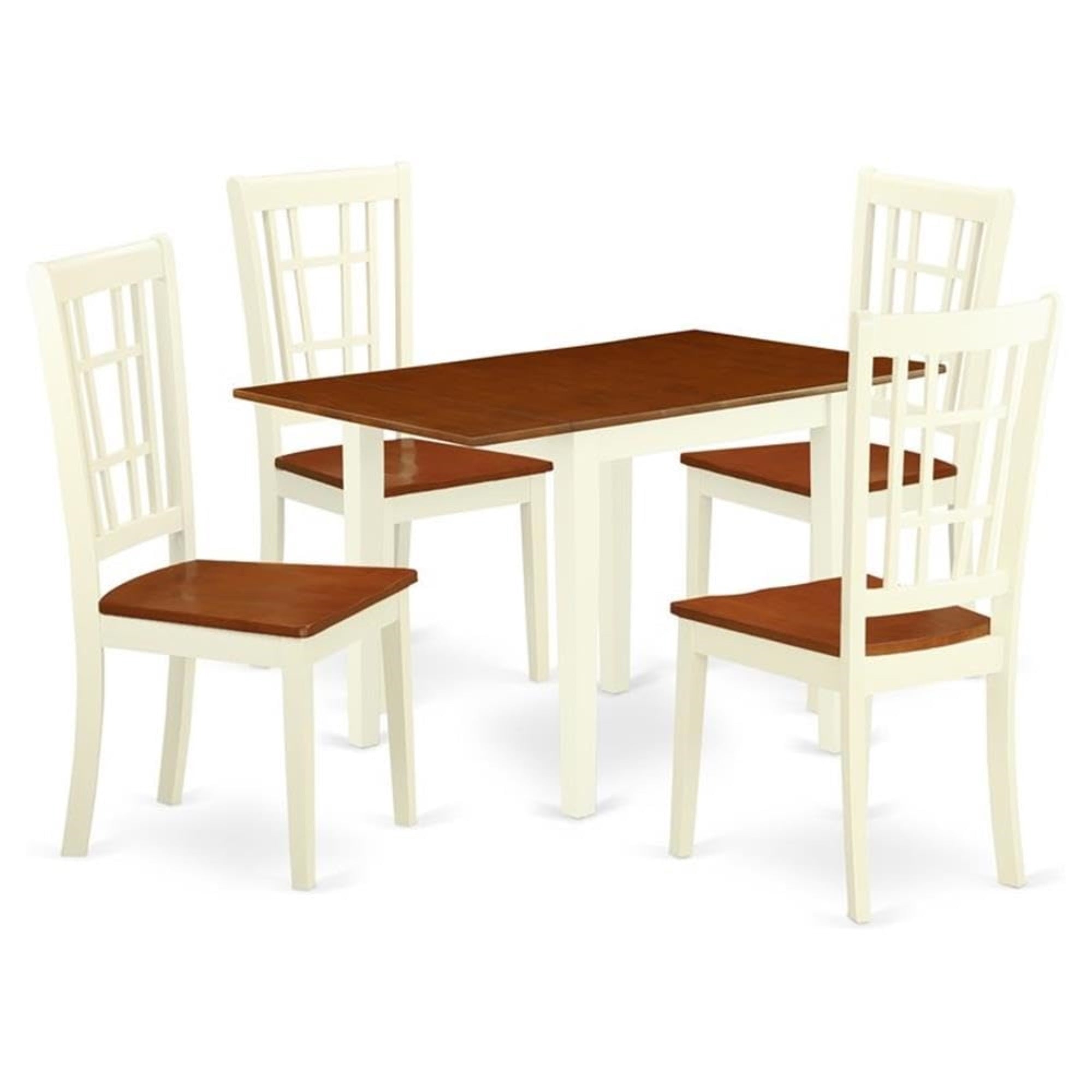 Casafoyer Ndni5-Whi-W 5 Piece Kitchen Table Set For 4 Includes A Rectangle Dining Room Table With Dropleaf And 4 Solid Wood Seat Chairs, 30X48 Inch, Buttermilk & Cherry