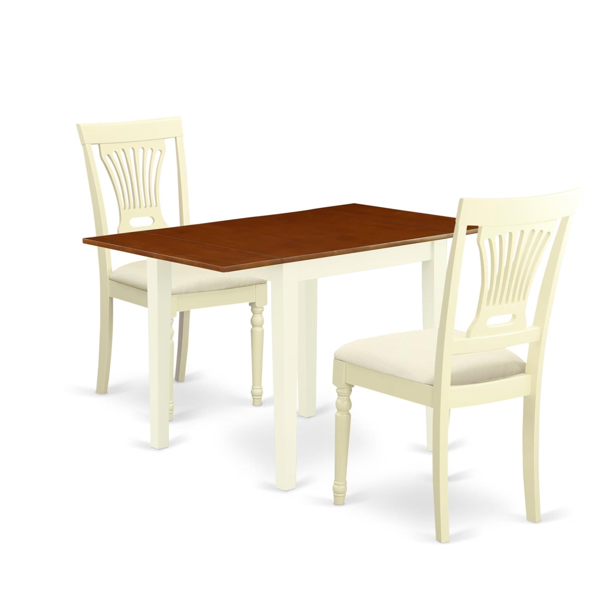 Casafoyer Ndpl3-Whi-C Norden 3 Piece Kitchen Set For Small Spaces Contains A Rectangle Table With Dropleaf And 2 Linen Fabric Dining Chairs, 30X48 Inch, Buttermilk & Cherry