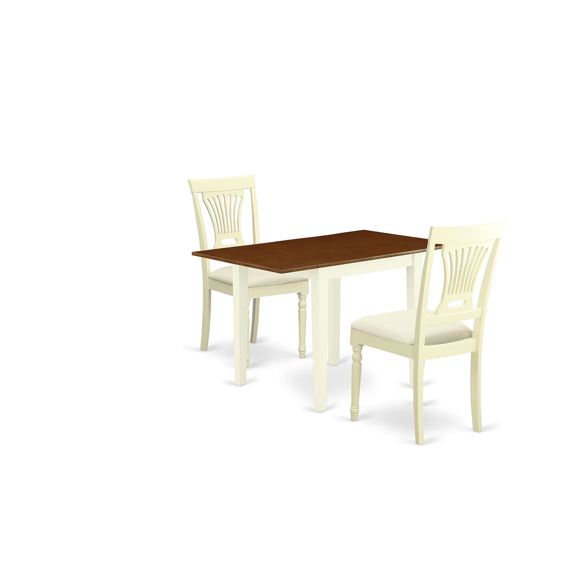East West Furniture Ndpl3-Whi-C Norden 3 Piece Kitchen Set For Small Spaces Contains A Rectangle Table With Dropleaf And 2 Linen Fabric Dining Chairs, 30X48 Inch, Buttermilk & Cherry