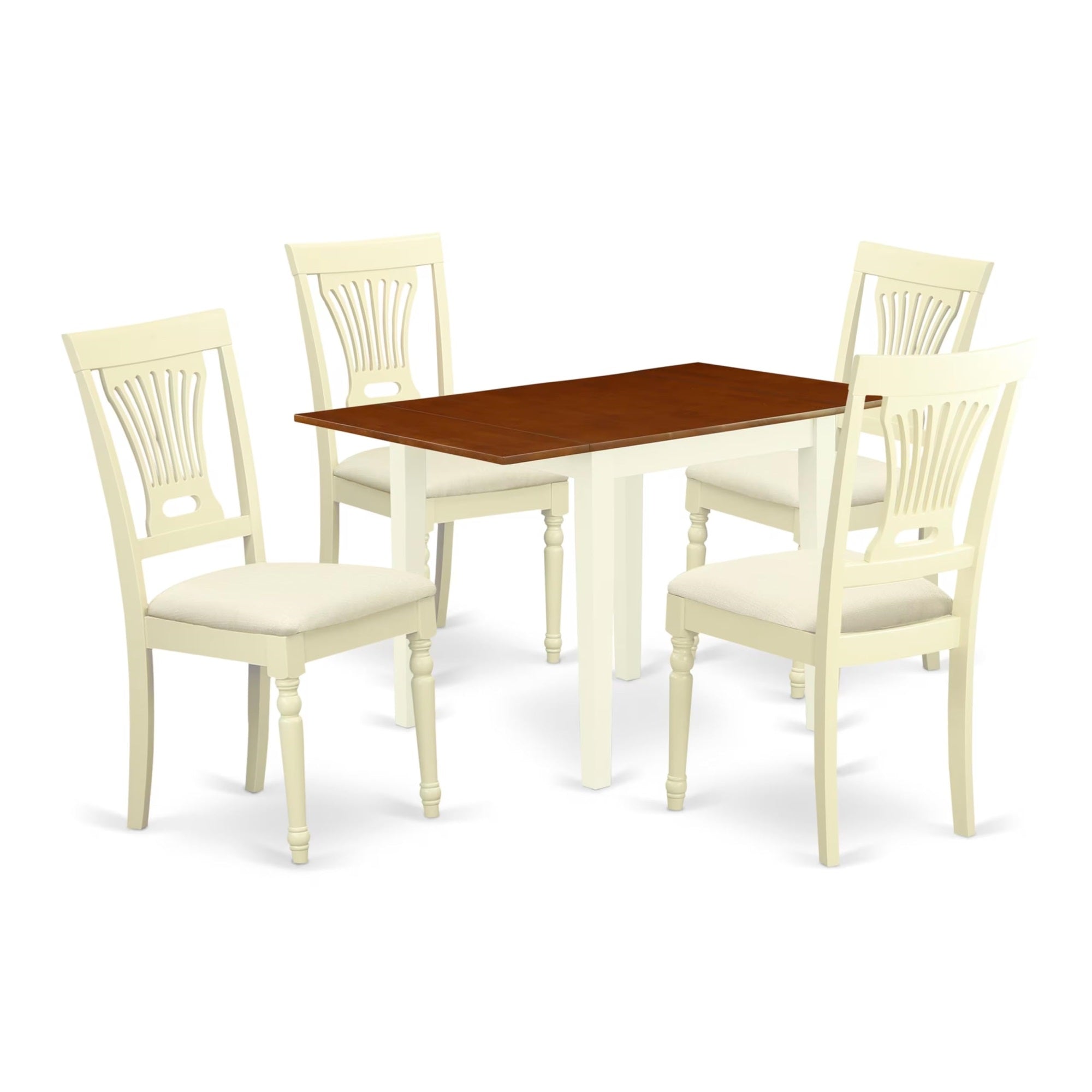 Casafoyer Ndpl5-Whi-C Norden 5 Piece Set Includes A Rectangle Dining Room Table With Dropleaf And 4 Linen Fabric Upholstered Chairs, 30X48 Inch, Buttermilk & Cherry