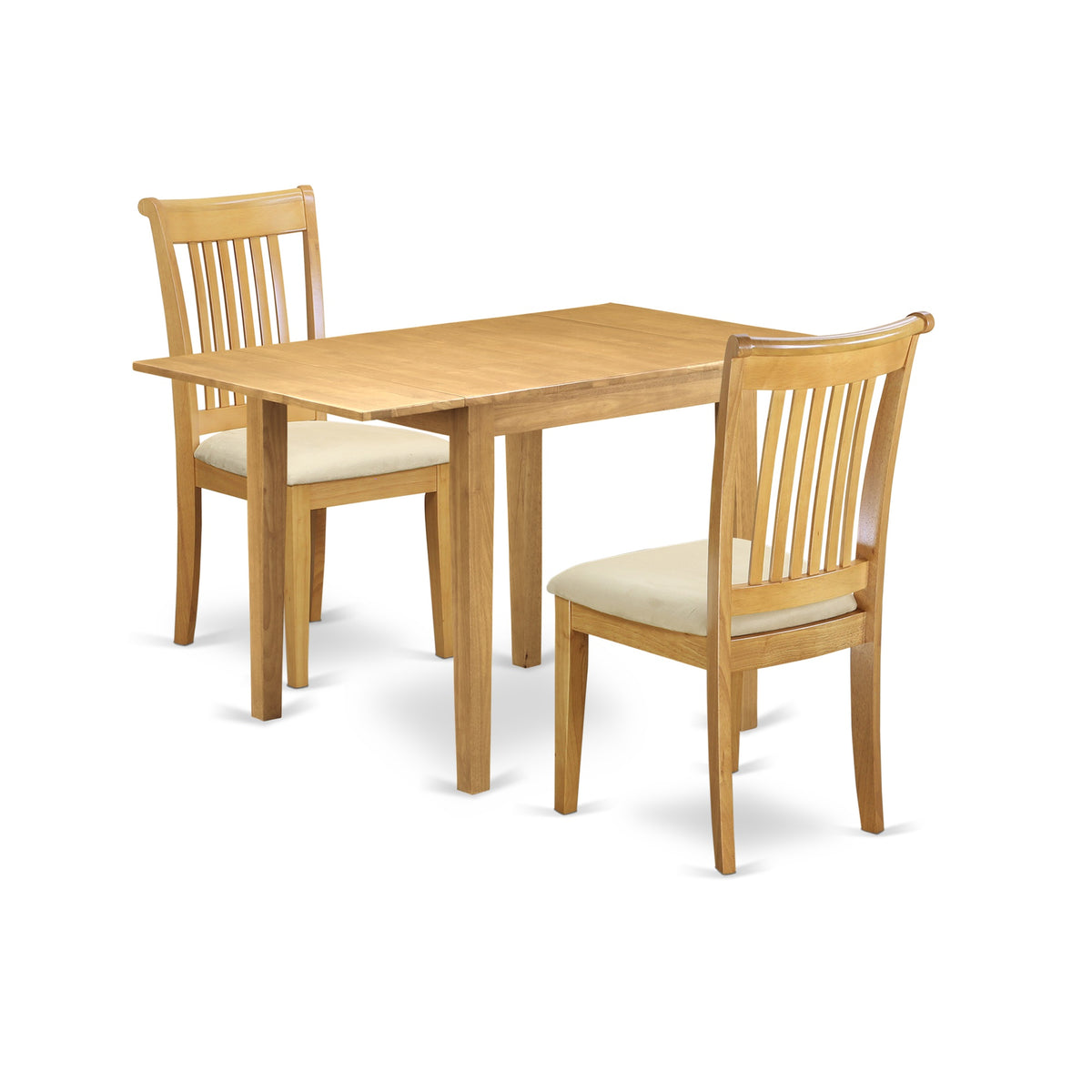 East West Furniture Ndpo3-Oak-C, 3Pc Dinette Set For Small Spaces Contains A Kitchen Table And 2 Dining Chairs With Microfiber Upholstery Seat And Slat Back, Oak Finish