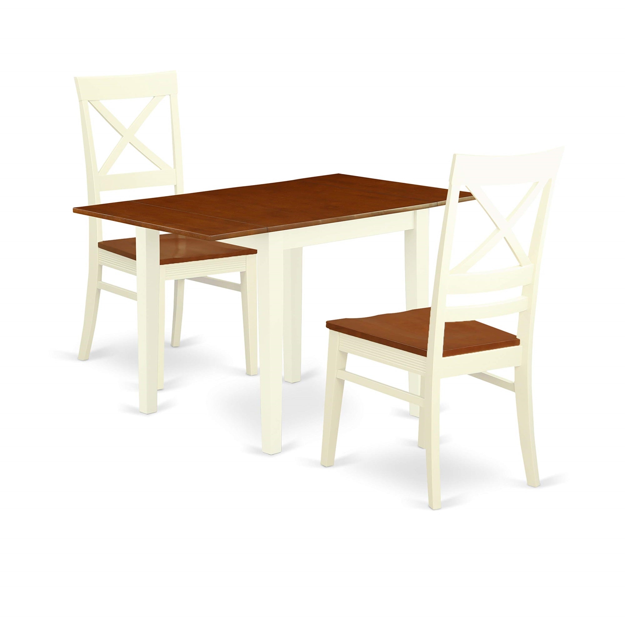 East West Furniture Ndqu3-Whi-W Norden 3 Piece Set For Small Spaces Contains A Rectangle Dining Room Table With Dropleaf And 2 Wood Seat Chairs, 30X48 Inch, Buttermilk & Cherry