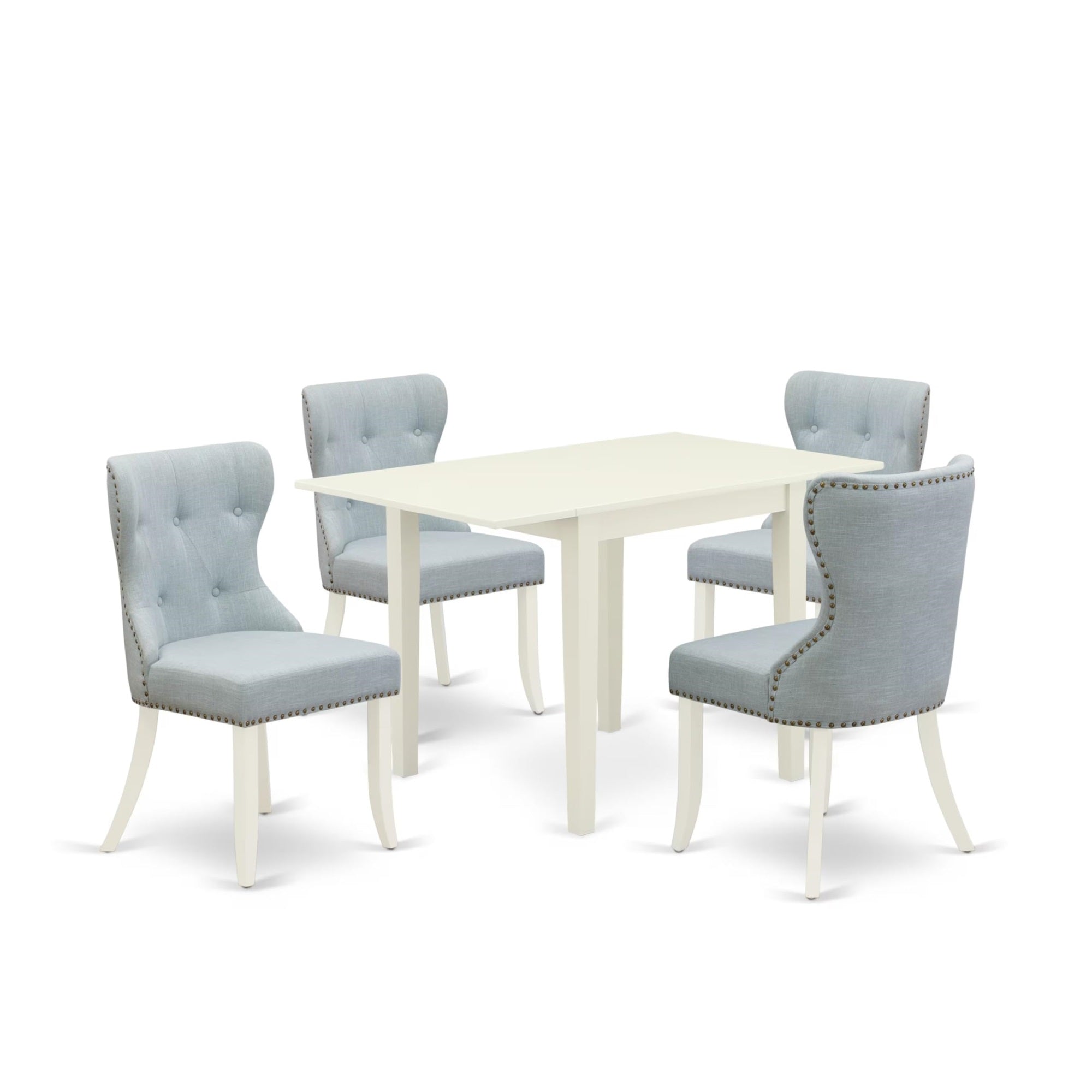 Casafoyer Norden 5 Piece Dinette Set Includes A Rectangle Room Table With Dropleaf And 4 Baby Blue Linen Fabric Parsons Dining Chairs, 30X48 Inch, Ndsi5-Lwh-15