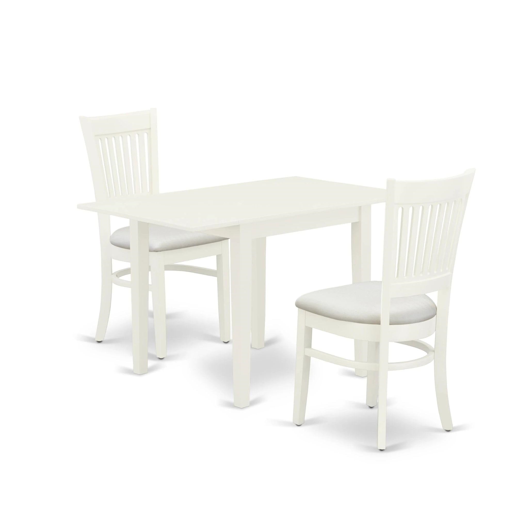Casafoyer Ndva3-Lwh-C 3 Piece Kitchen Table & Chairs Set Contains A Rectangle Dining Room Table With Dropleaf And 2 Linen Fabric Upholstered Chairs, 30X48 Inch, Linen White