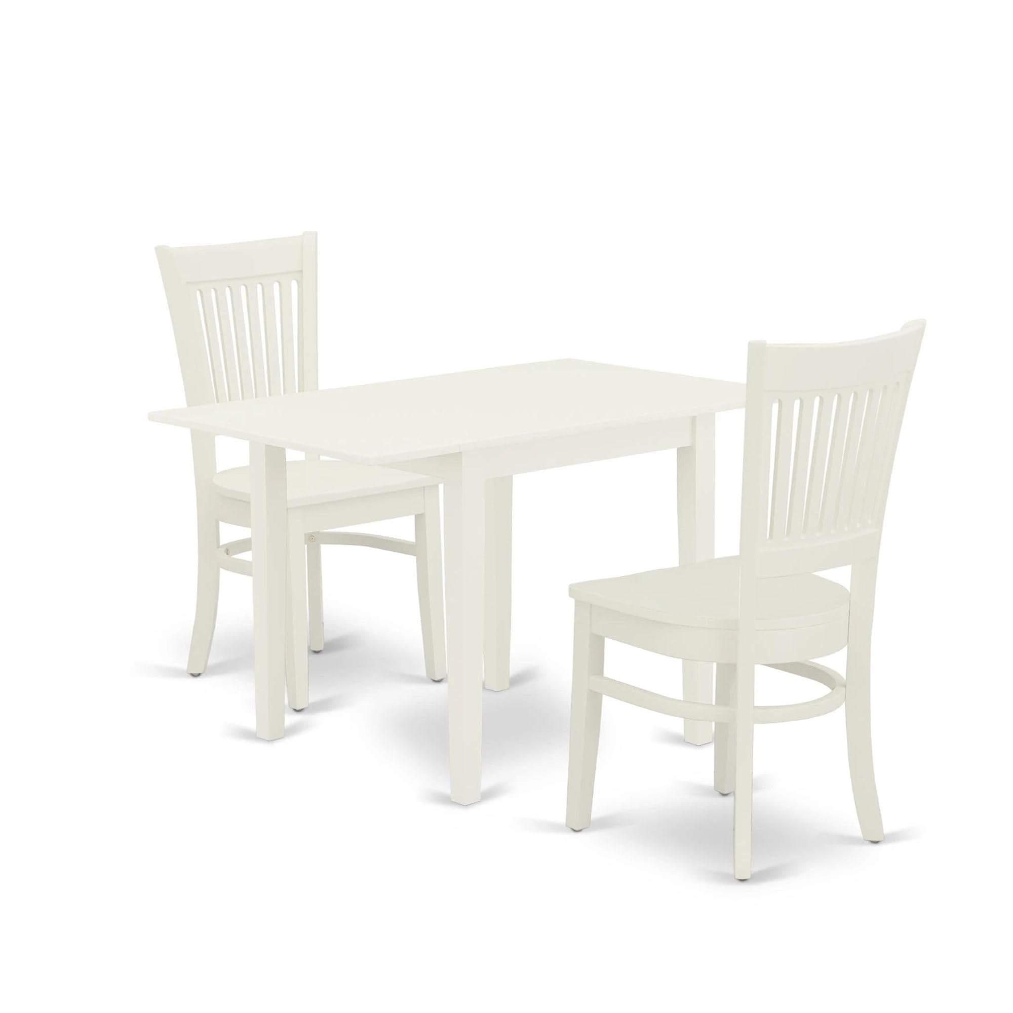 Casafoyer Ndva3-Lwh-W 3 Piece Modern Dining Table Set Contains A Rectangle Wooden Table With Dropleaf And 2 Dining Chairs, 30X48 Inch, Linen White