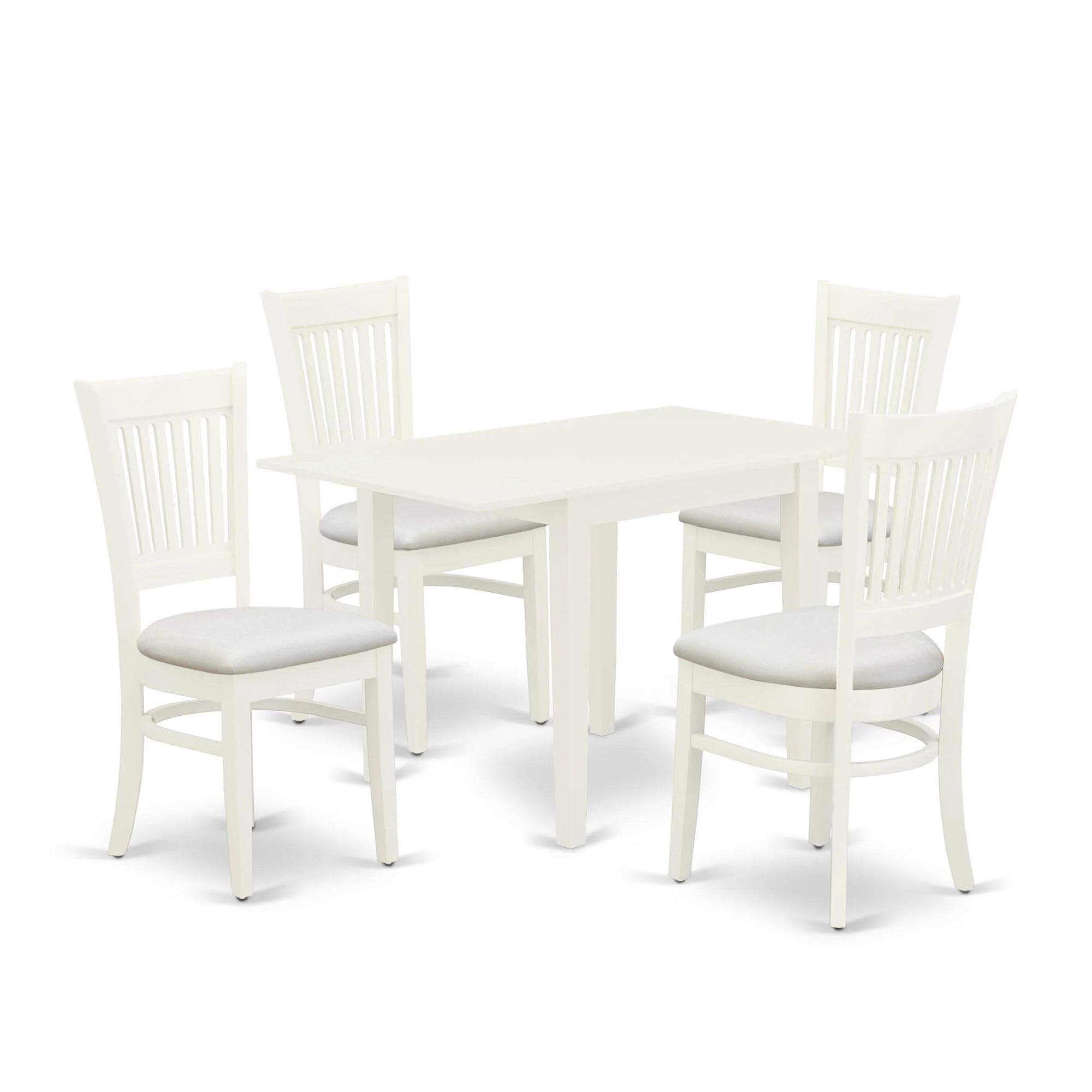 Casafoyer Ndva5-Lwh-C 5 Piece Modern Dining Table Set Includes A Rectangle Wooden Table With Dropleaf And 4 Linen Fabric Dining Room Chairs, 30X48 Inch, Linen White