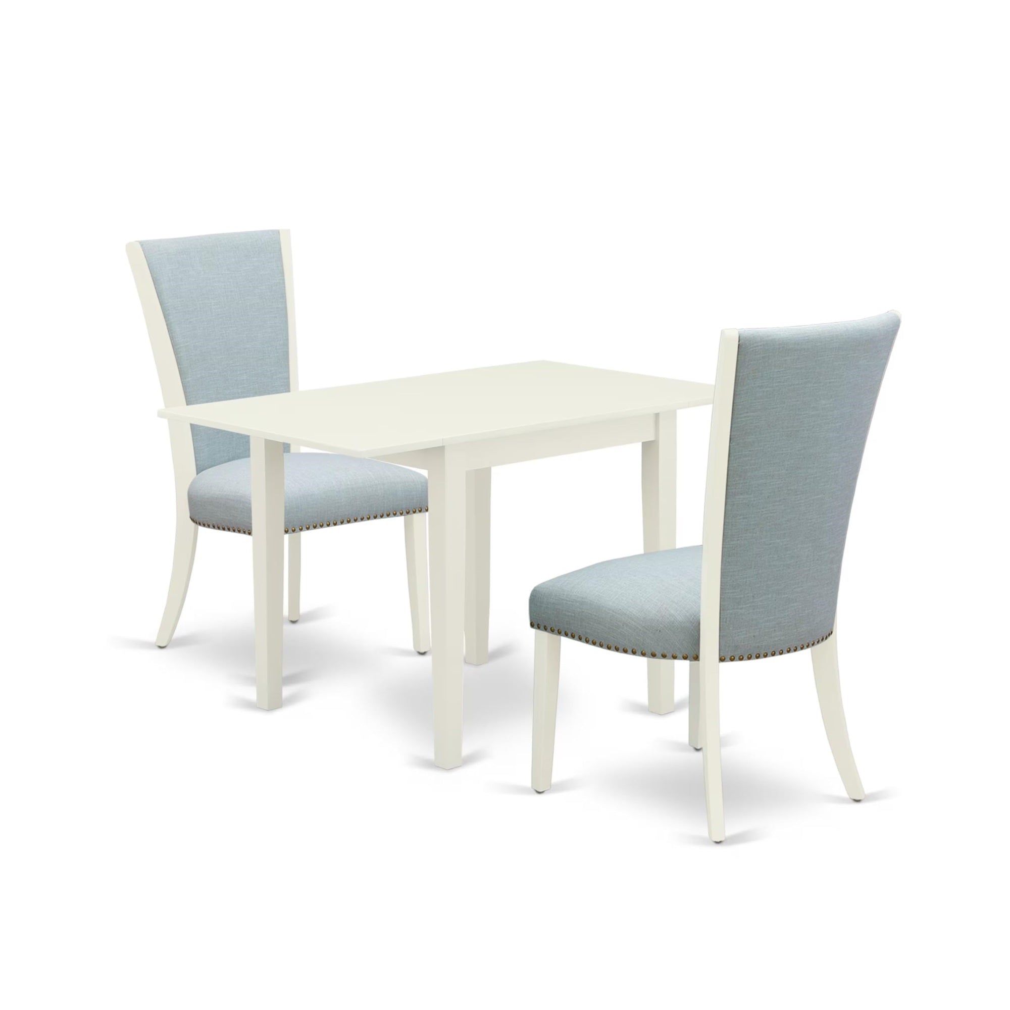 Casafoyer Norden 3 Piece Set Contains A Rectangle Dining Room Table With Dropleaf And 2 Baby Blue Linen Fabric Upholstered Parson Chairs, 30X48 Inch, Ndve3-Lwh-15