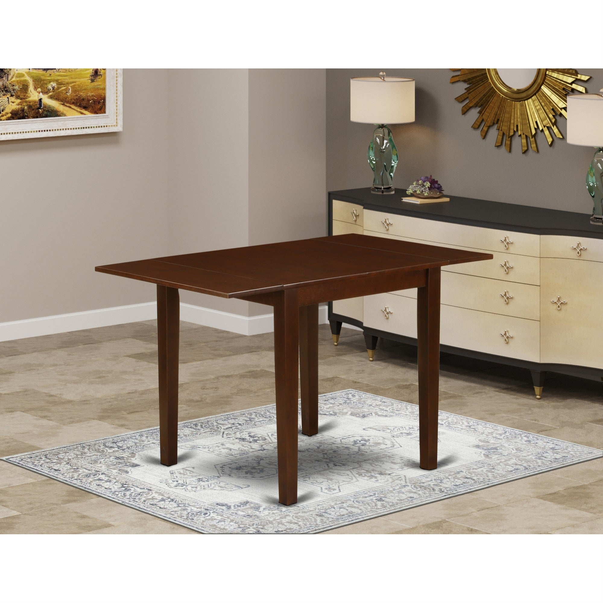 East-West Furniture Ndve3-Mah-47 - A Kitchen Dining Table Set Of Two Amazing Kitchen Chairs With Linen Fabric Light Sable Color And A Gorgeous  Drop Leaf Rectangle Dining Table With Mahogany Finish