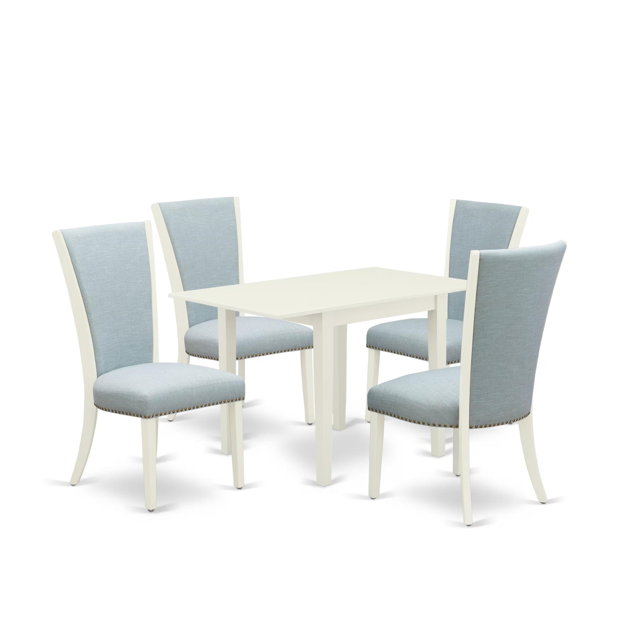 Casafoyer Norden 5 Piece Set Includes A Rectangle Dining Room Table With Dropleaf And 4 Baby Blue Linen Fabric Upholstered Parson Chairs, 30X48 Inch, Ndve5-Lwh-15