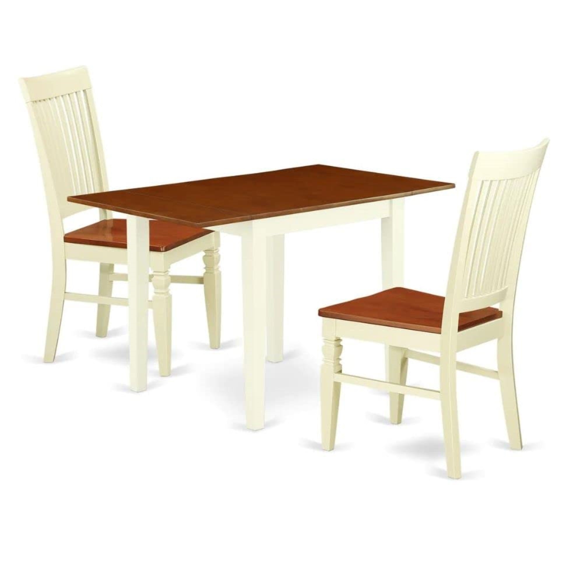 Casafoyer Ndwe3-Whi-W 3 Piece Dining Table Set For Small Spaces Contains A Rectangle Dining Room Table With Dropleaf And 2 Wooden Seat Chairs, 30X48 Inch, Buttermilk & Cherry