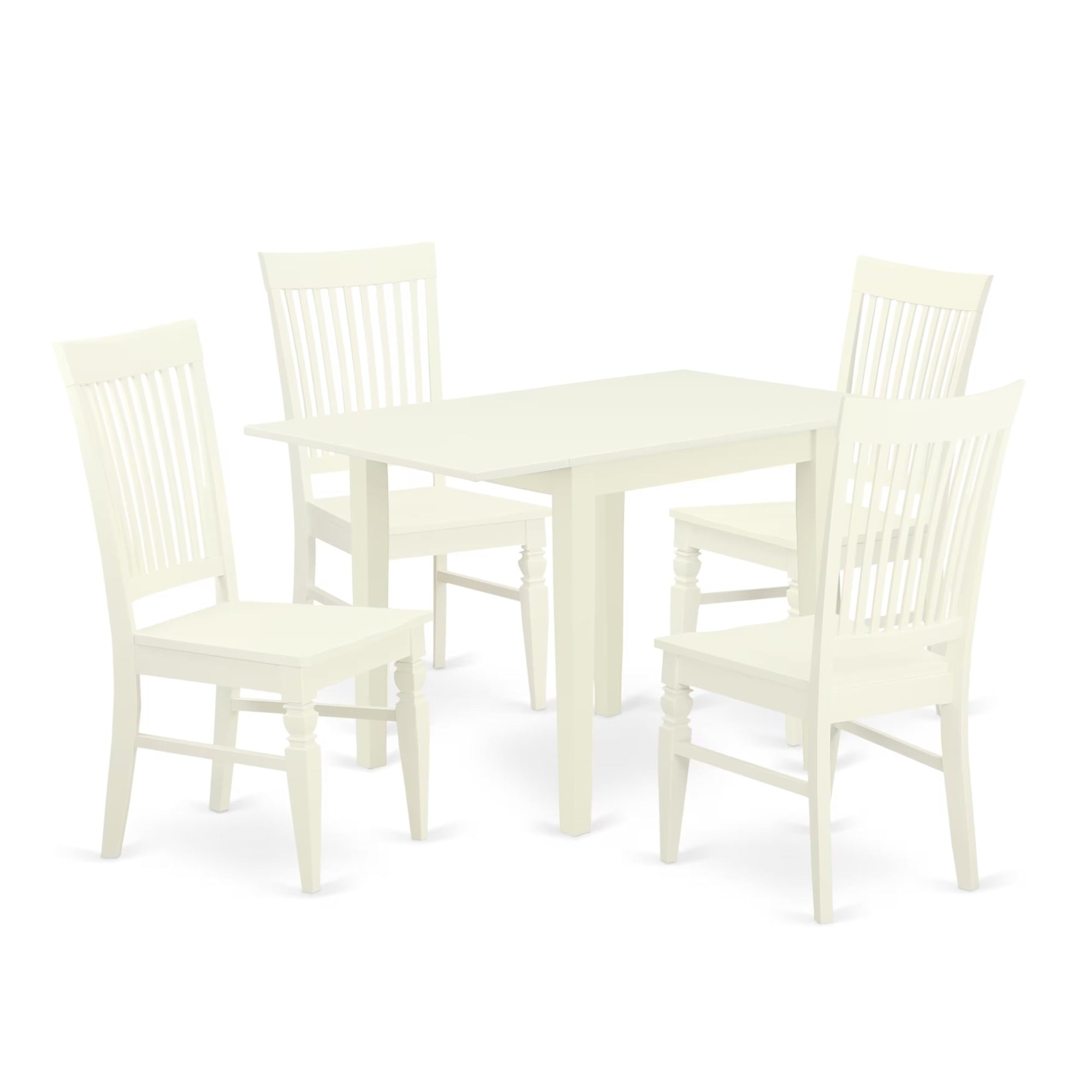 Casafoyer Ndwe5-Lwh-W 5 Piece Dining Room Table Set Includes A Rectangle Dining Table With Dropleaf And 4 Wood Seat Chairs, 30X48 Inch, Linen White