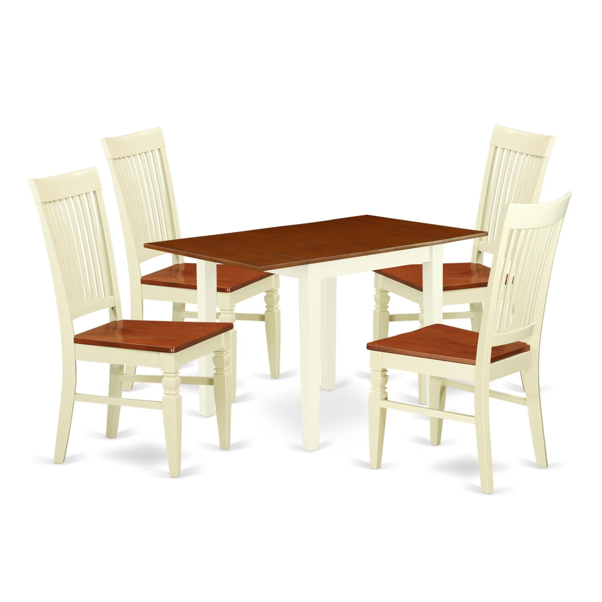 Casafoyer Ndwe5-Whi-W 5 Piece Dining Room Table Set Includes A Rectangle Kitchen Table With Dropleaf And 4 Dining Chairs, 30X48 Inch, Buttermilk & Cherry