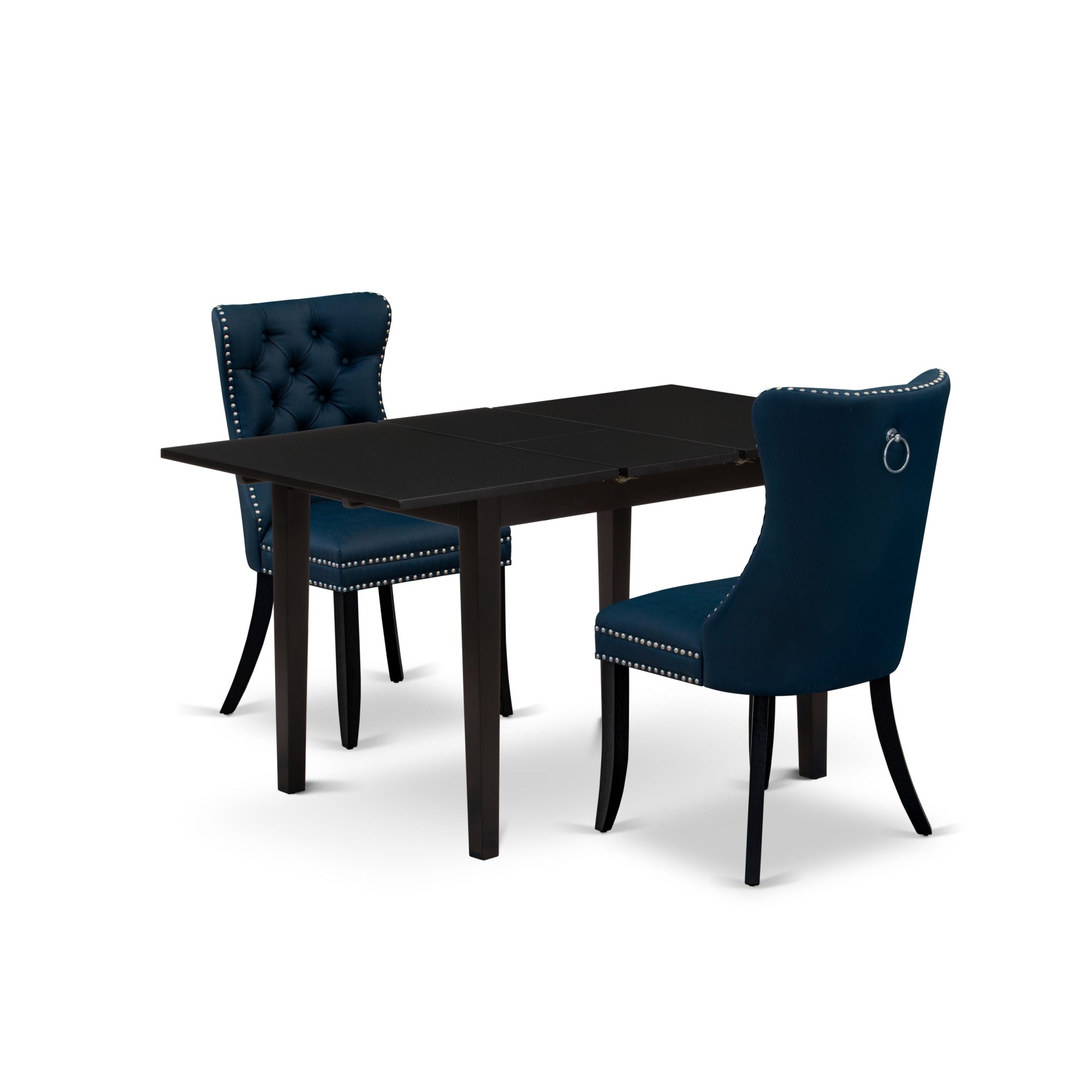 East West Furniture Nfda3-Blk-29 3 Piece Kitchen Table Set Includes A Rectangle Dining Table With Butterfly Leaf And 2 Upholstered Chairs, 32X54 Inch, Black