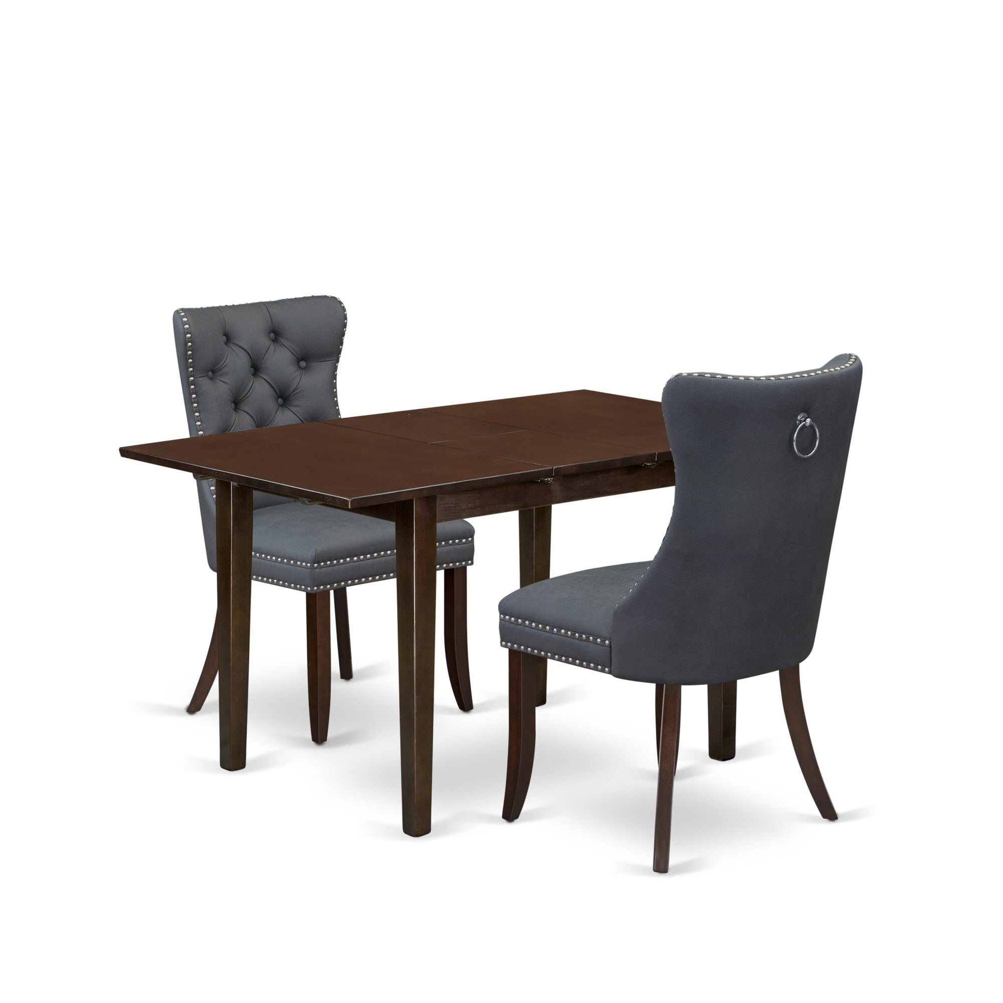 East West Furniture Nfda3-Mah-13 3 Piece Dinette Set Includes A Rectangle Dining Table With Butterfly Leaf And 2 Upholstered Chairs, 32X54 Inch, Mahogany
