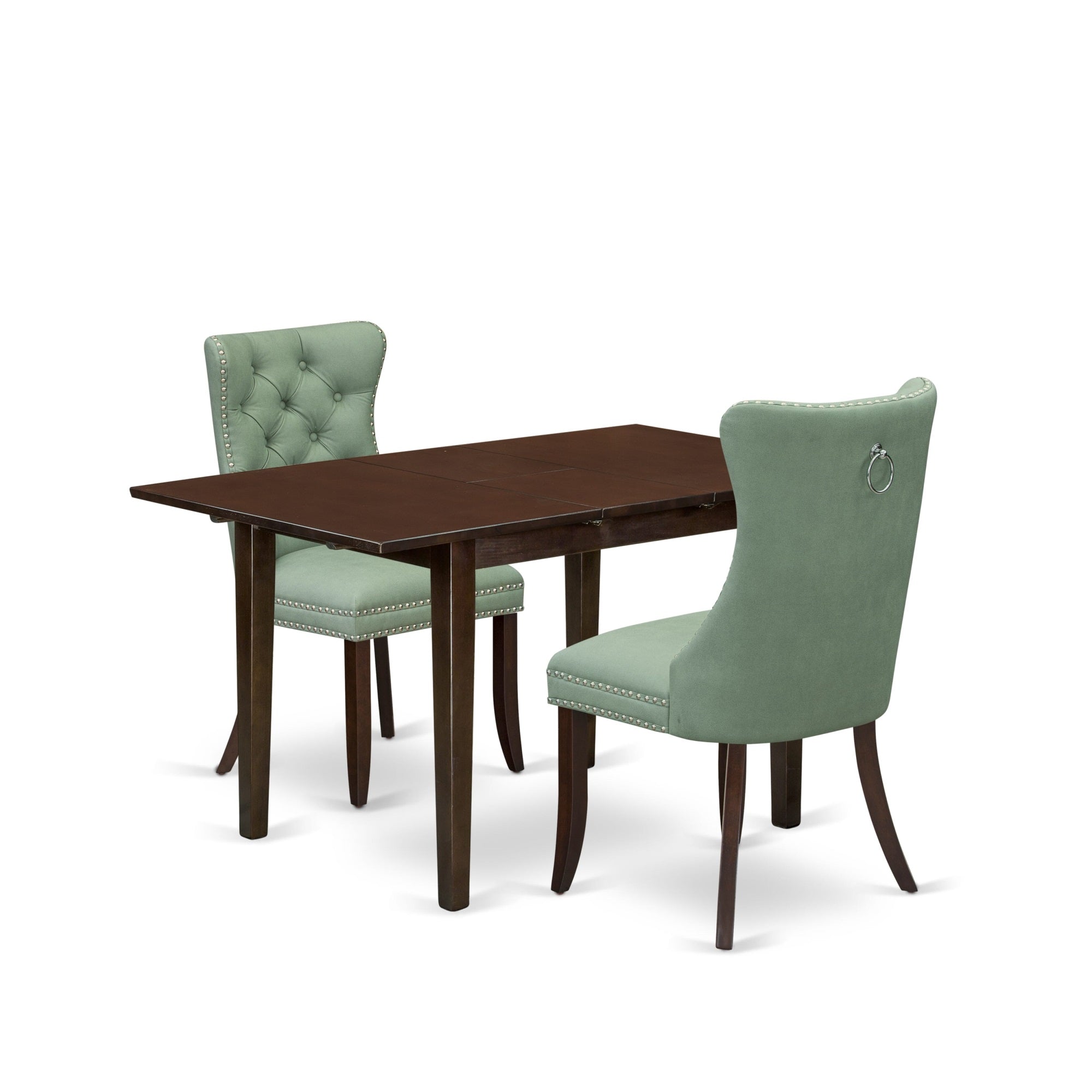 East West Furniture Nfda3-Mah-22 3 Piece Dining Set Consists Of A Rectangle Kitchen Table With Butterfly Leaf And 2 Upholstered Chairs, 32X54 Inch, Mahogany