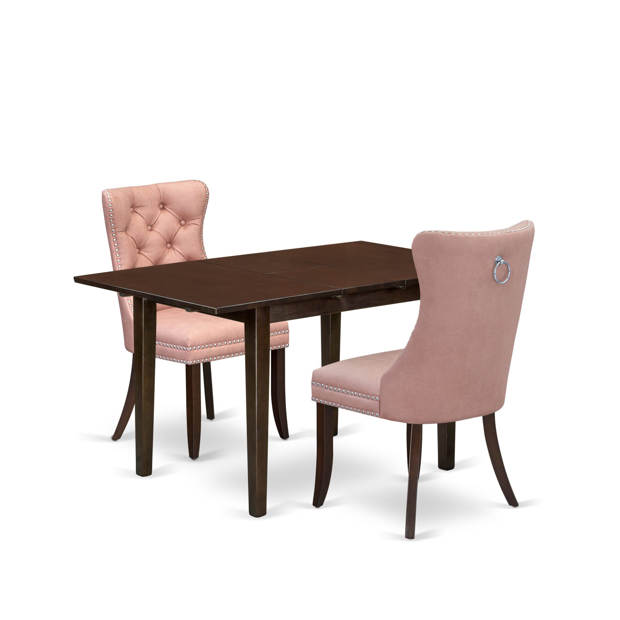 East West Furniture Nfda3-Mah-23 3 Piece Dining Set Consists Of A Rectangle Kitchen Table With Butterfly Leaf And 2 Upholstered Chairs, 32X54 Inch, Mahogany
