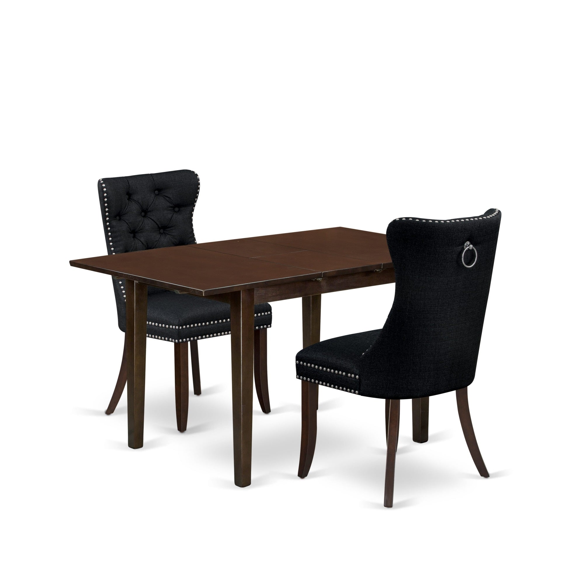 East West Furniture Nfda3-Mah-24 3 Piece Dining Table Set Includes A Rectangle Kitchen Table With Butterfly Leaf And 2 Upholstered Chairs, 32X54 Inch, Mahogany