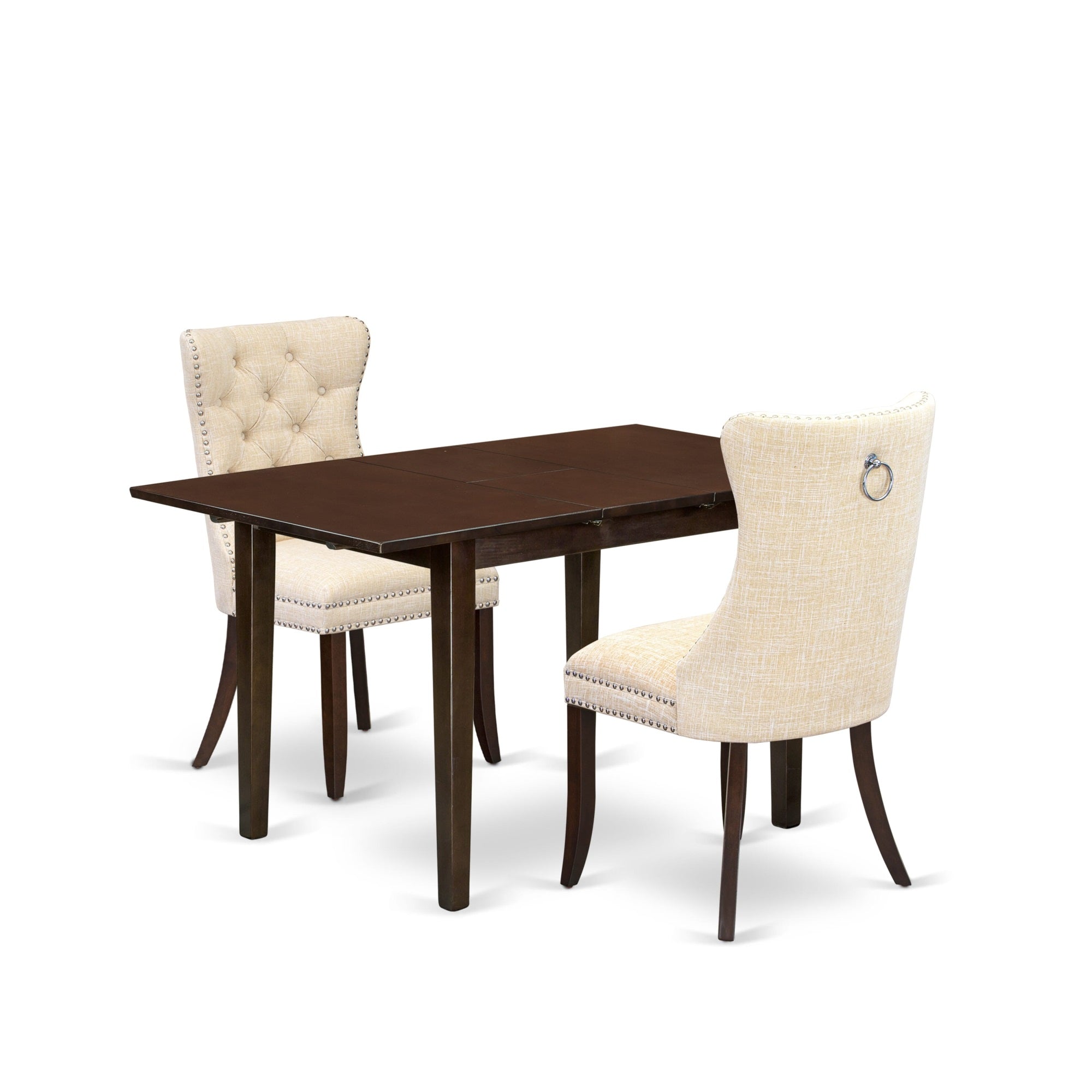 East West Furniture Nfda3-Mah-32 3 Piece Dining Table Set Contains A Rectangle Kitchen Table With Butterfly Leaf And 2 Upholstered Chairs, 32X54 Inch, Mahogany