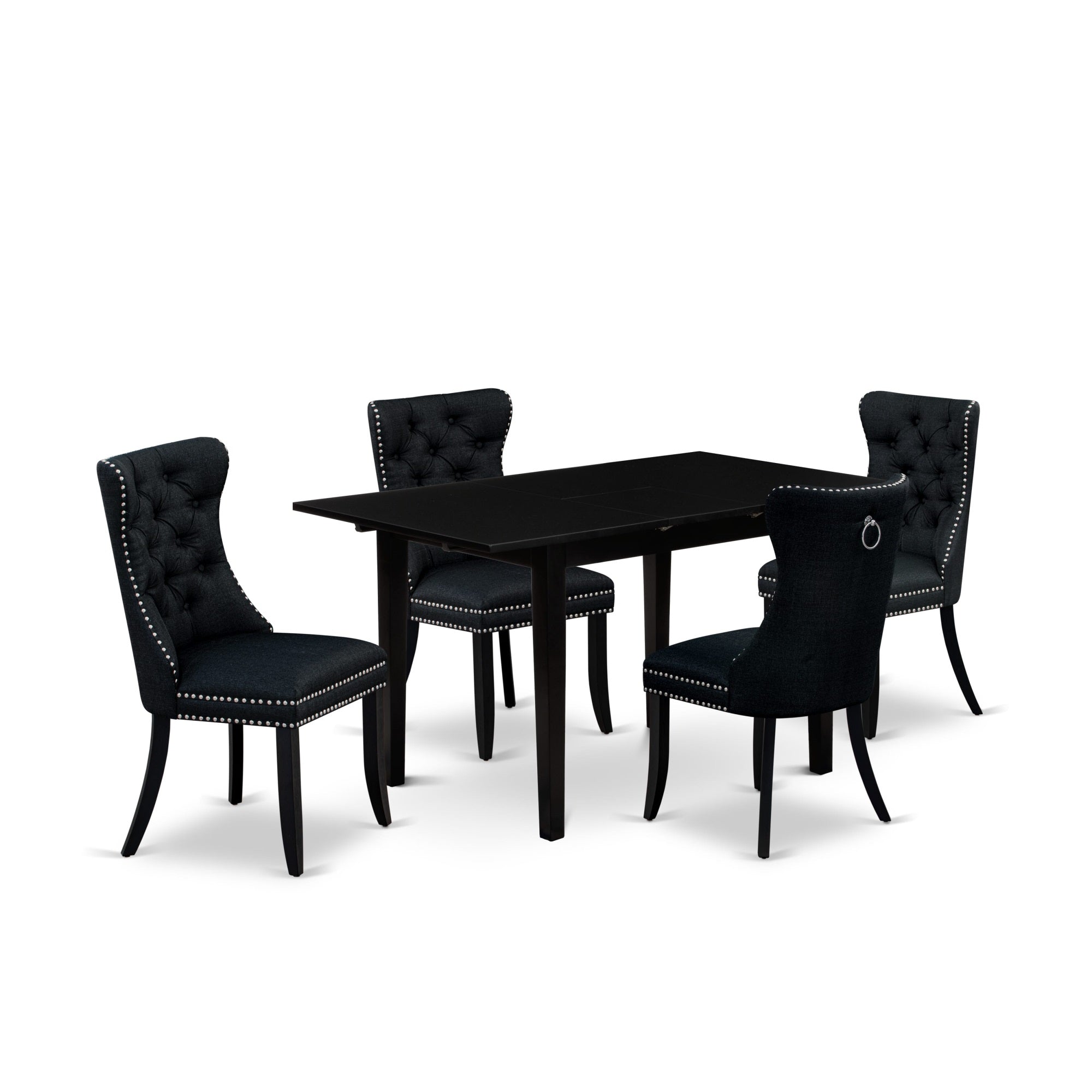 East West Furniture Nfda5-Blk-24 5 Piece Dining Room Table Set Contains A Rectangle Wooden Table With Butterfly Leaf And 4 Padded Chairs, 32X54 Inch, Black