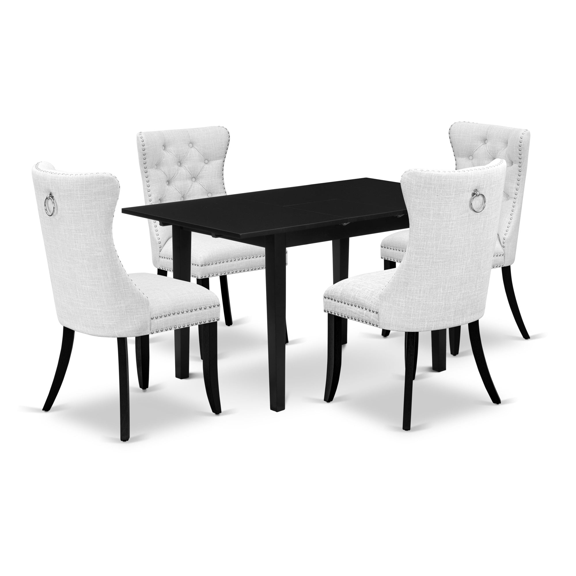 East West Furniture Nfda5-Blk-32 5 Piece Dining Set Contains A Rectangle Wooden Table With Butterfly Leaf And 4 Padded Chairs, 32X54 Inch, Black