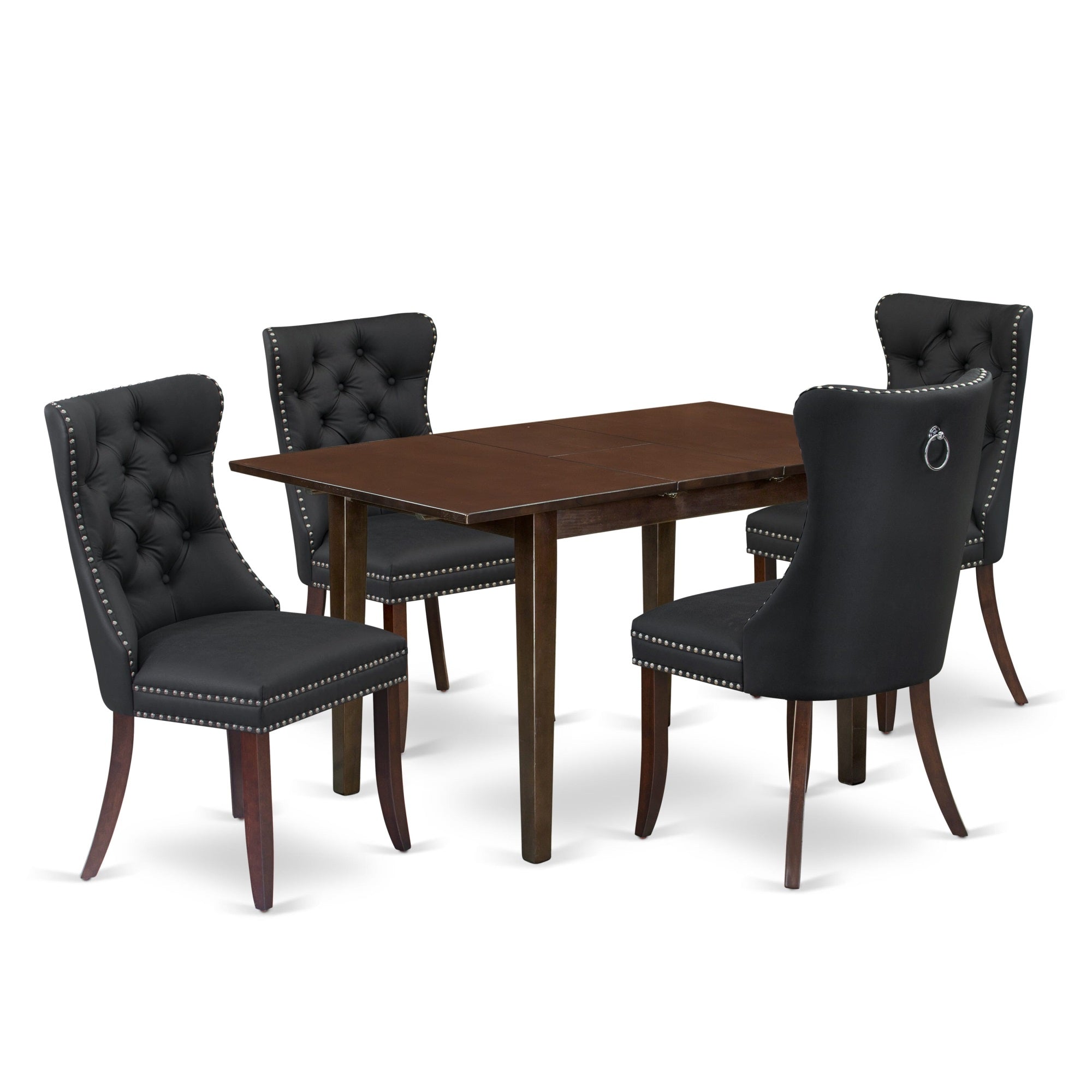 East West Furniture Nfda5-Mah-12 5 Piece Dining Set Includes A Rectangle Wooden Table With Butterfly Leaf And 4 Upholstered Chairs, 32X54 Inch, Mahogany