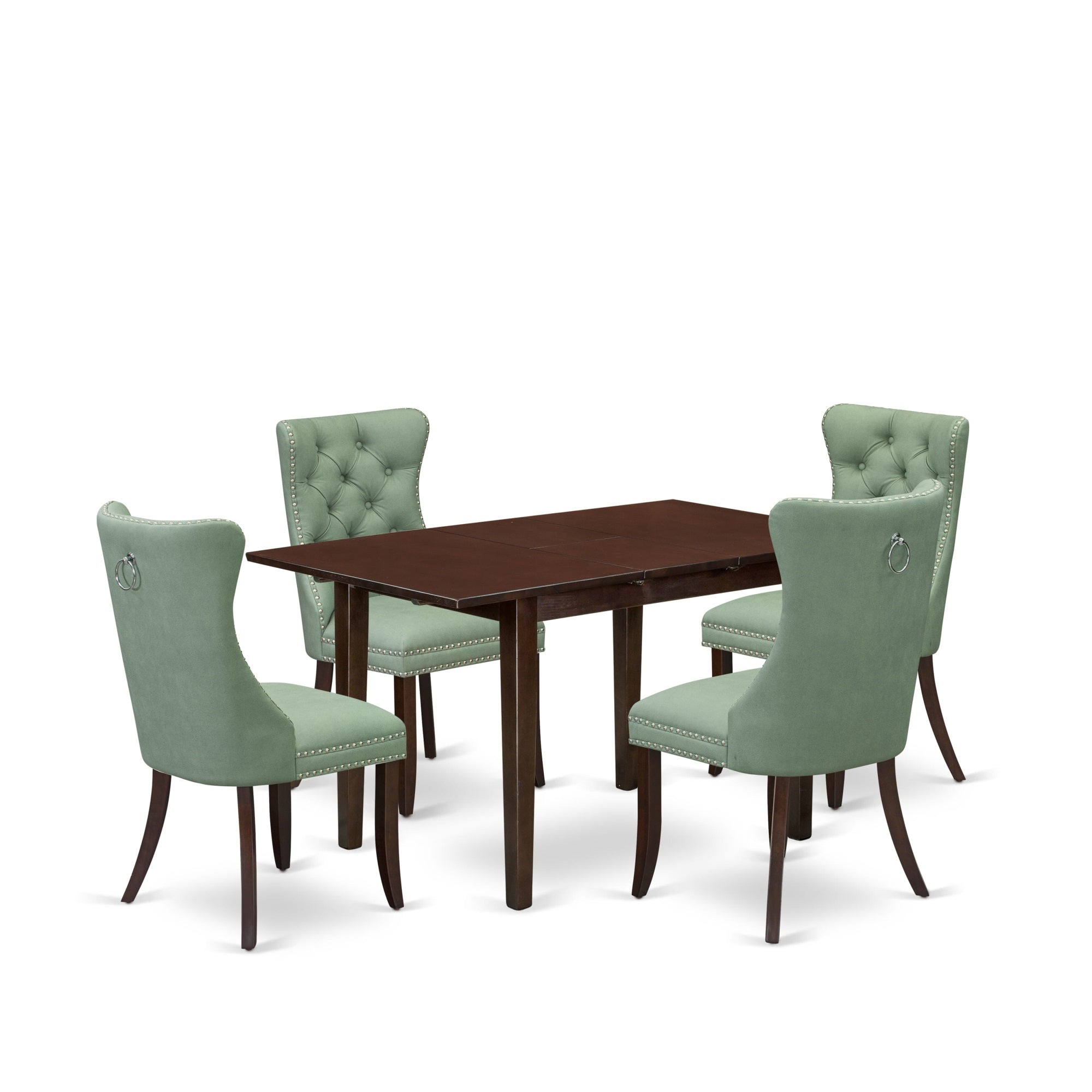 East West Furniture Nfda5-Mah-22 5 Piece Dining Set Consists Of A Rectangle Wooden Table With Butterfly Leaf And 4 Upholstered Chairs, 32X54 Inch, Mahogany