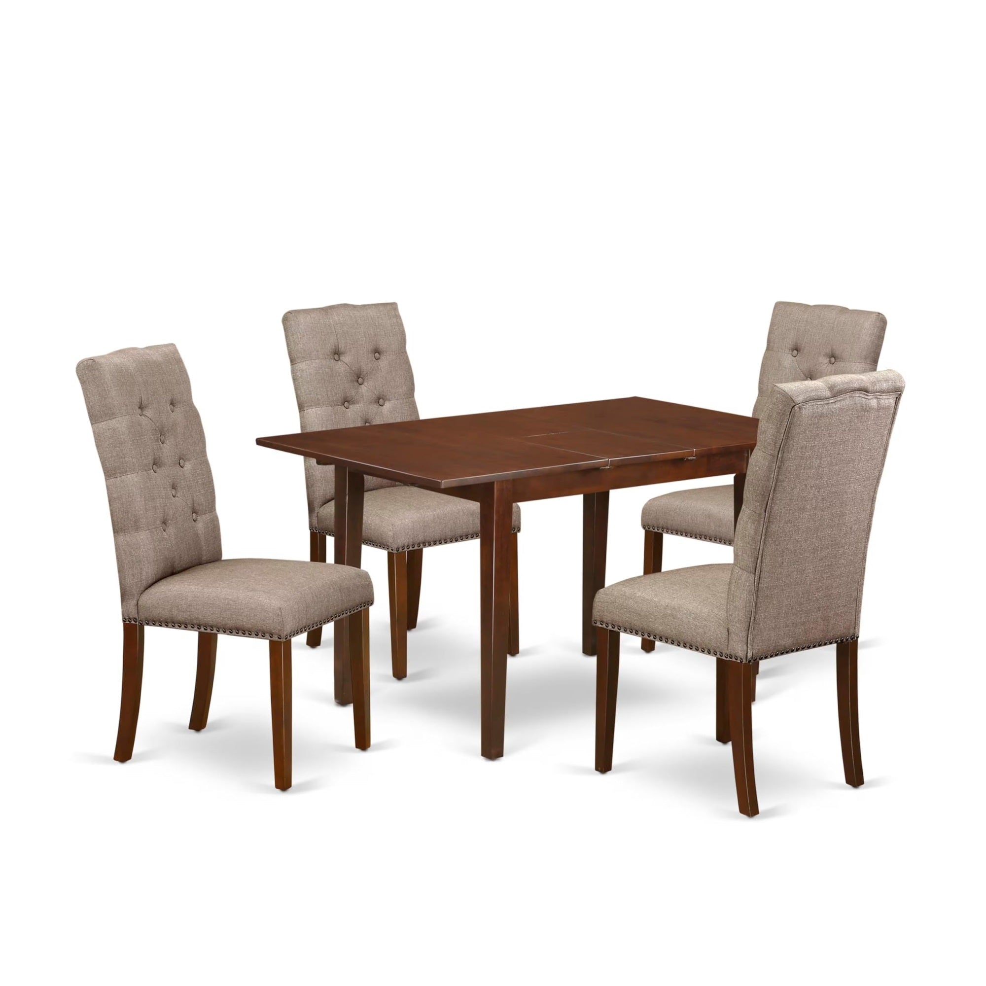 Casafoyer Nfel5-Mah-16 5 Piece Dining Room Set Includes A Rectangle Kitchen Table With  Leaf And 4 Dark Khaki Linen Fabric Parsons Chairs, 32X54 Inch, Mahogany