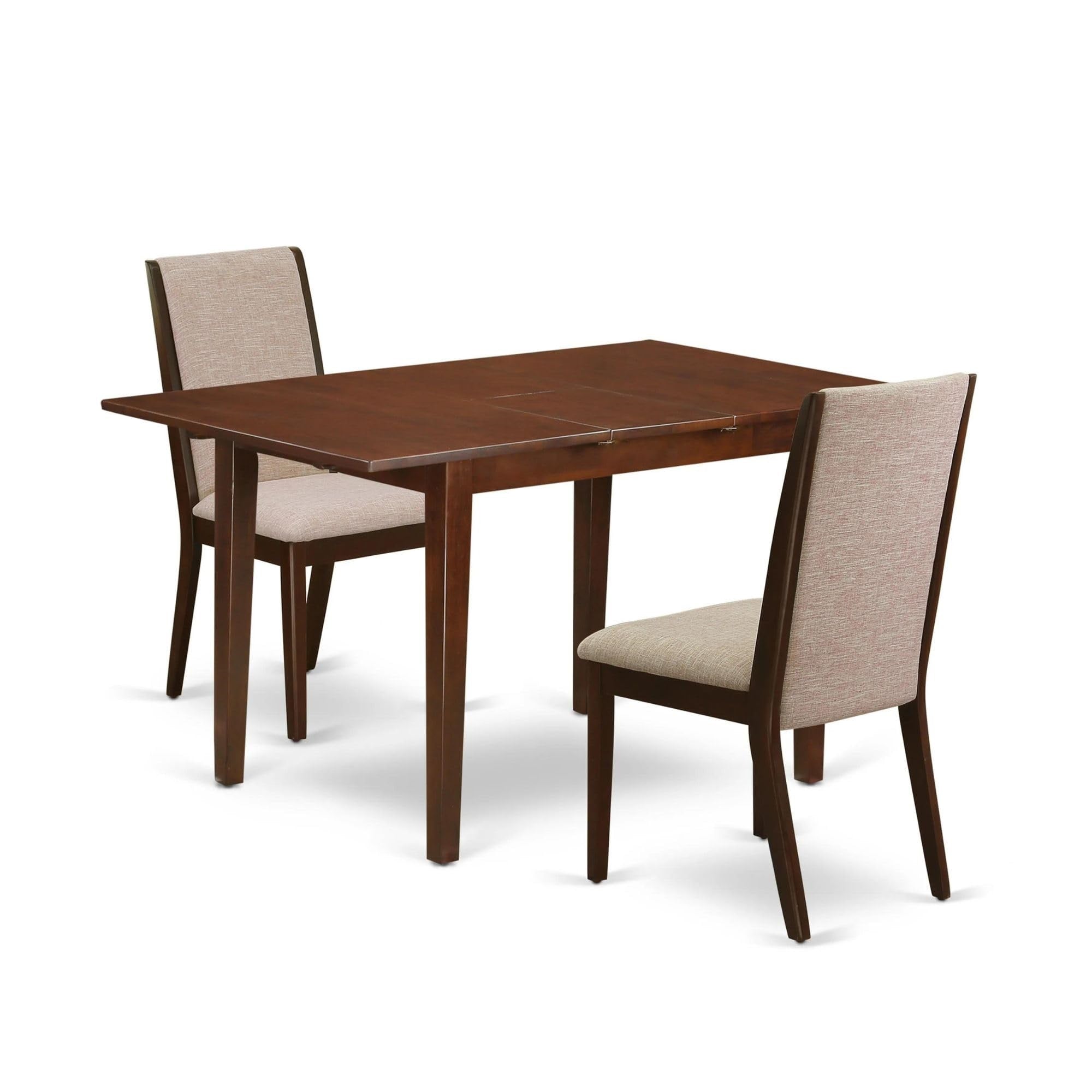 Casafoyer Nfla3-Mah-04 3 Piece Dining Room Table Set Contains A Rectangle Kitchen Table With  Leaf And 2 Light Tan Linen Fabric Parsons Chairs, 32X54 Inch, Mahogany