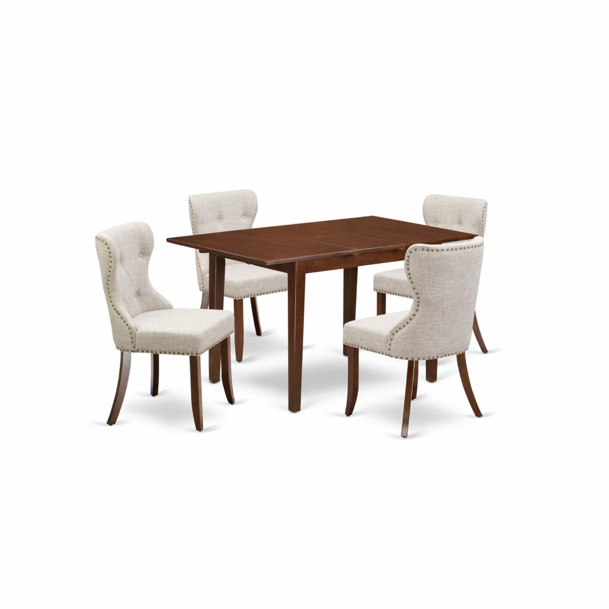 Casafoyer X627Mz606-9 9 Piece Modern Dining Table Set Includes A Rectangle Dining Room Table With X-Legs And 8 Shitake Linen Fabric Upholstered Chairs, 40X72 Inch, Multi-Color