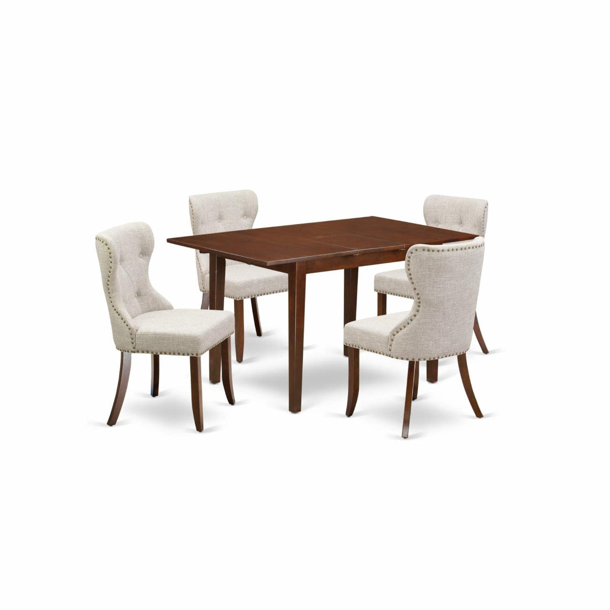 Casafoyer X627Mz606-9 9 Piece Modern Dining Table Set Includes A Rectangle Dining Room Table With X-Legs And 8 Shitake Linen Fabric Upholstered Chairs, 40X72 Inch, Multi-Color
