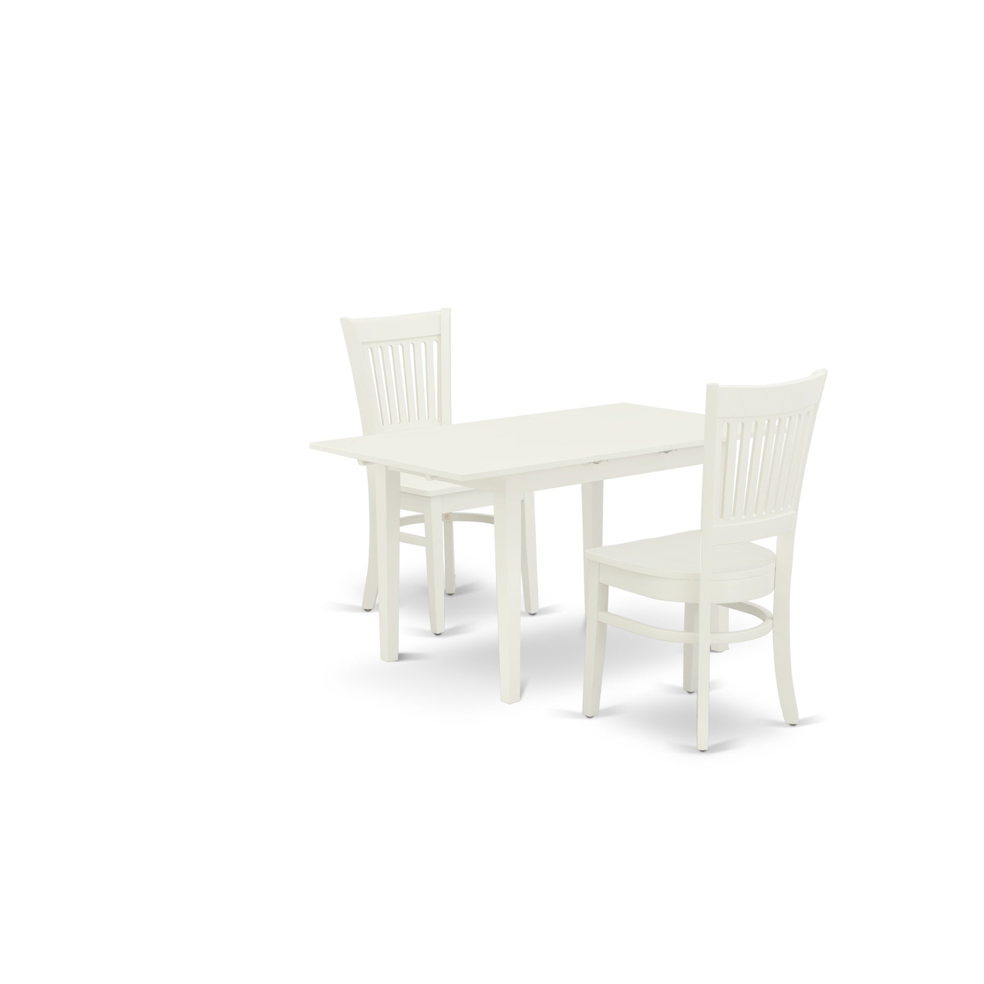 East West Furniture Nfva3-Lwh-W 3-Piece Kitchen Set 2 Wood Dining Chairs With Slatted Back And Wooden Seat And Small Butterfly Leaf Rectangular Dining Table With Rectangular Top And 4 Legs- Linen White Finish