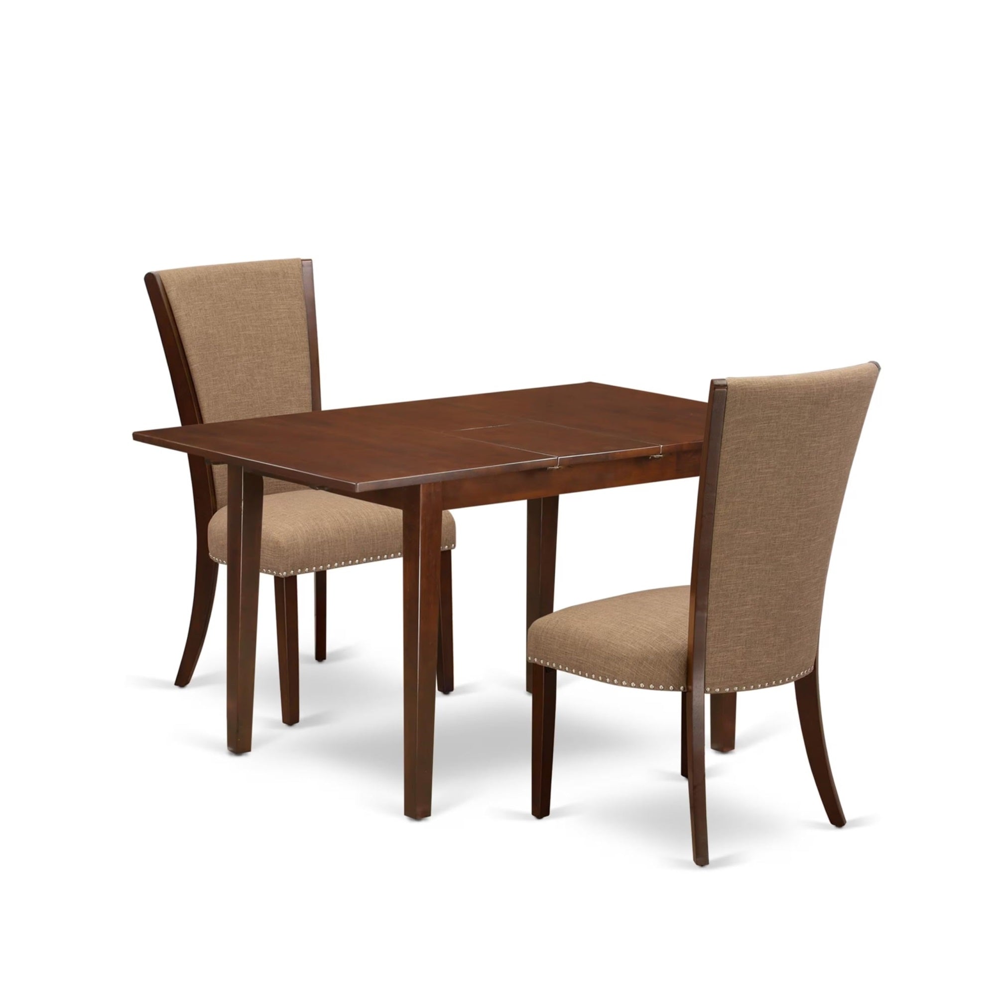 Casafoyer Nfve3-Mah-47 3 Piece Kitchen Table Set Contains A Rectangle Dining Room Table With  Leaf And 2 Light Sable Linen Fabric Parson Chairs, 32X54 Inch, Mahogany