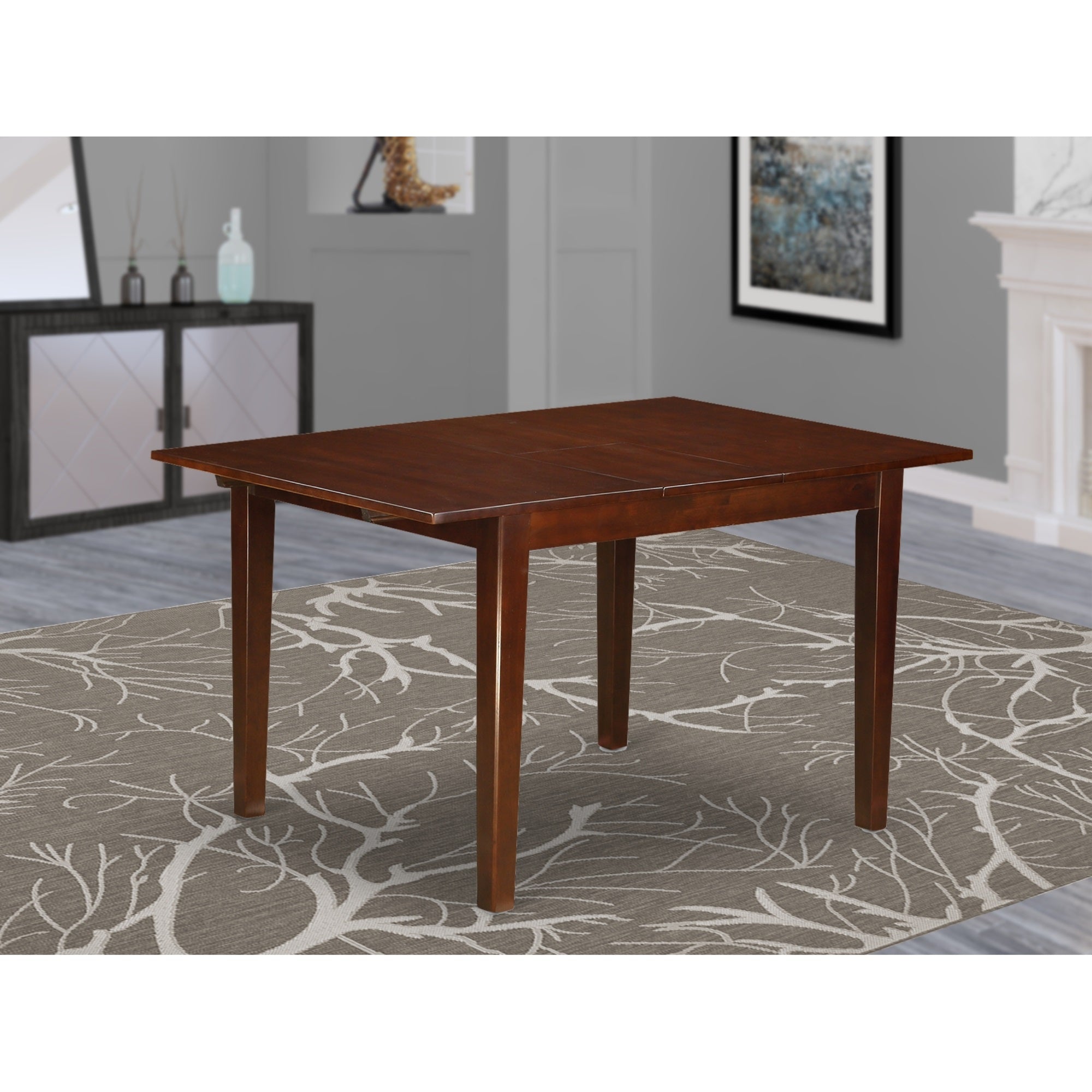 Ergode Nfve5-Mah-47 Dining Room Table Set - 4 Parson Chairs, Linen Fabric Light Sable, Mahogany Finish Wood Table, Butterfly Leaf Design
