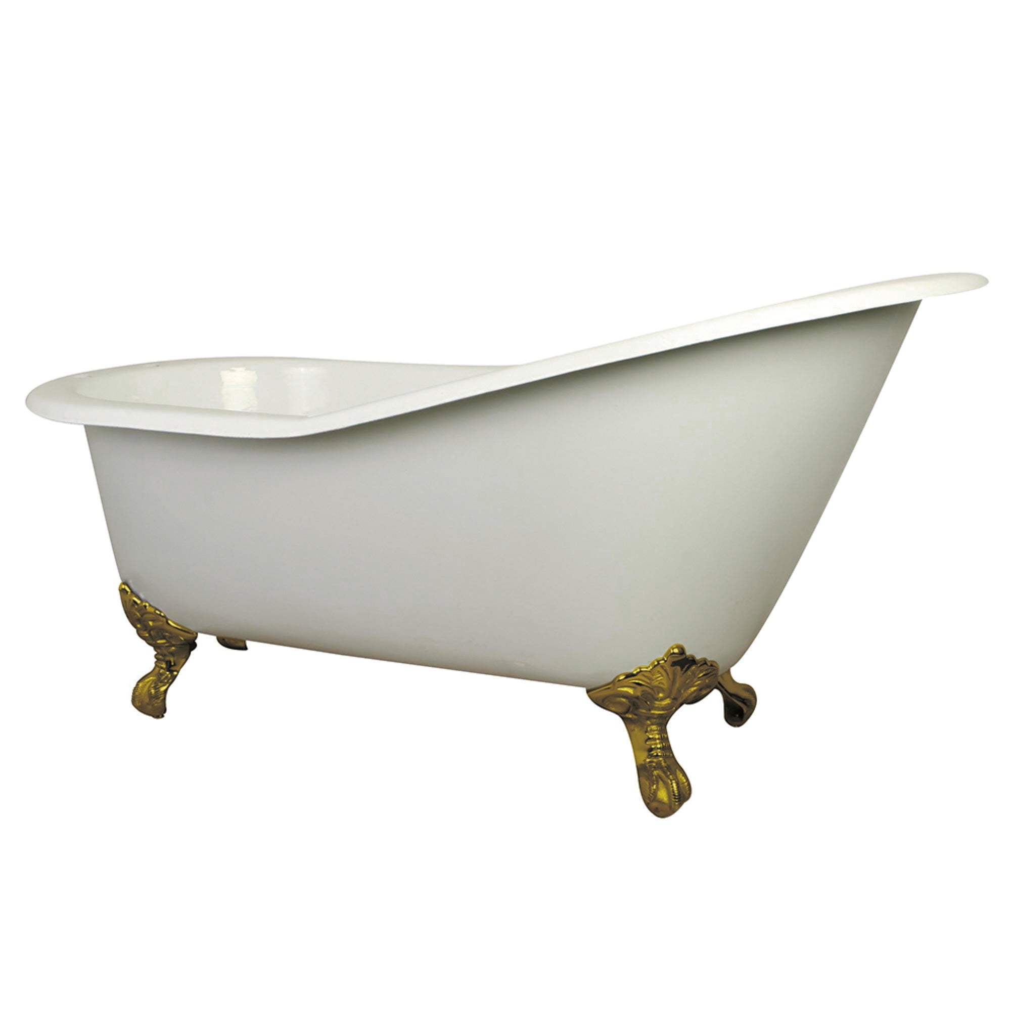 Aqua Eden Nhvct7D653129B2 61-Inch Cast Iron Single Slipper Clawfoot Tub With 7-Inch Faucet Drillings, White/Polished Brass
