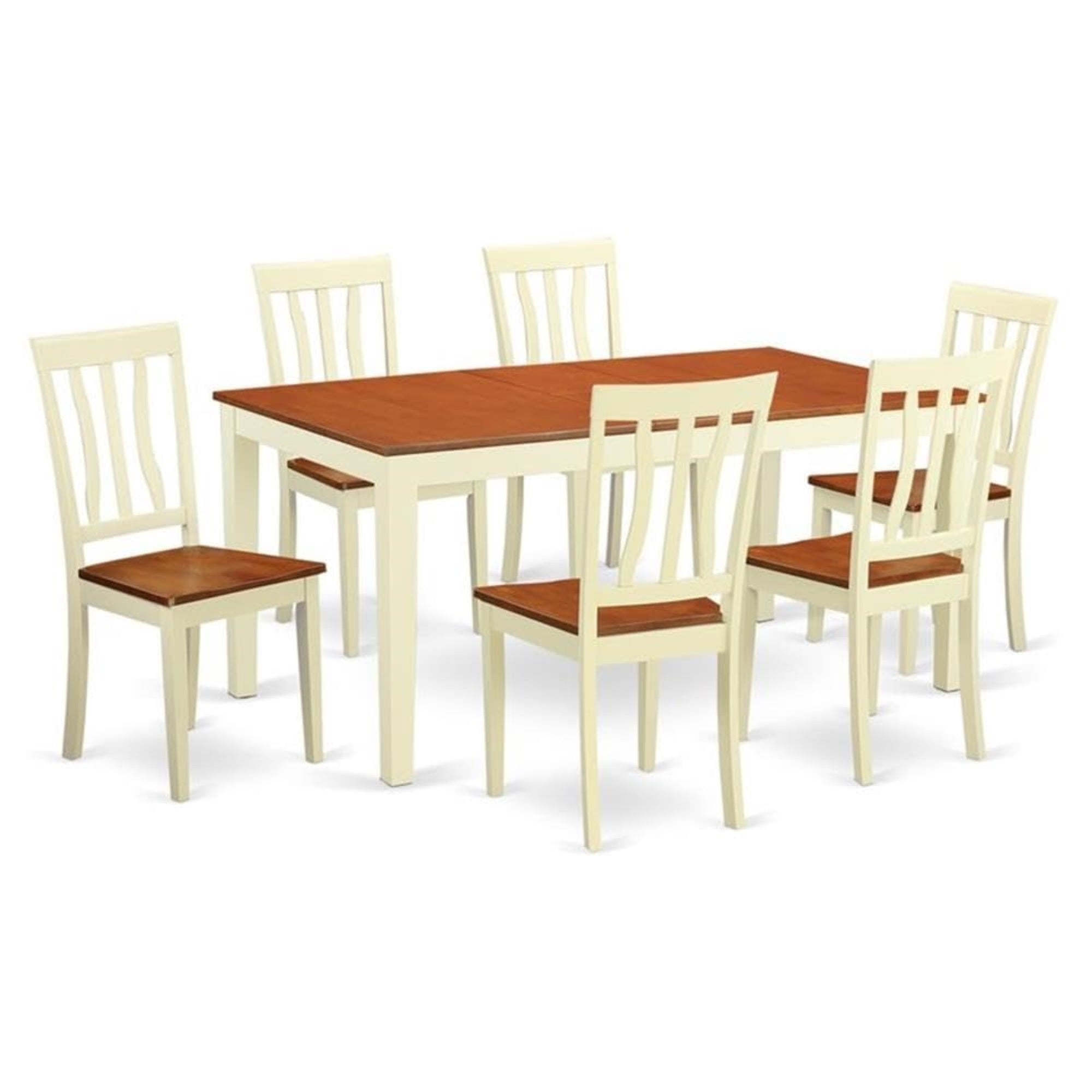 Casafoyer Nian7-Whi-W 7 Piece Kitchen Table & Chairs Set Consist Of A Rectangle Dining Table With  Leaf And 6 Dining Room Chairs, 36X66 Inch, Buttermilk & Cherry