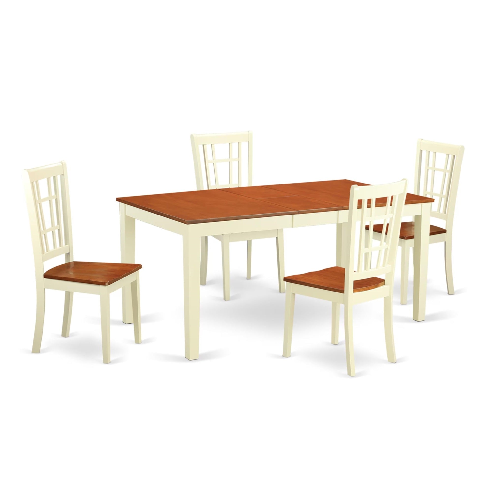 Casafoyer Nico5-Whi-W 5 Piece Dining Room Table Set Includes A Rectangle Kitchen Table With  Leaf And 4 Dining Chairs, 36X66 Inch, Buttermilk & Cherry