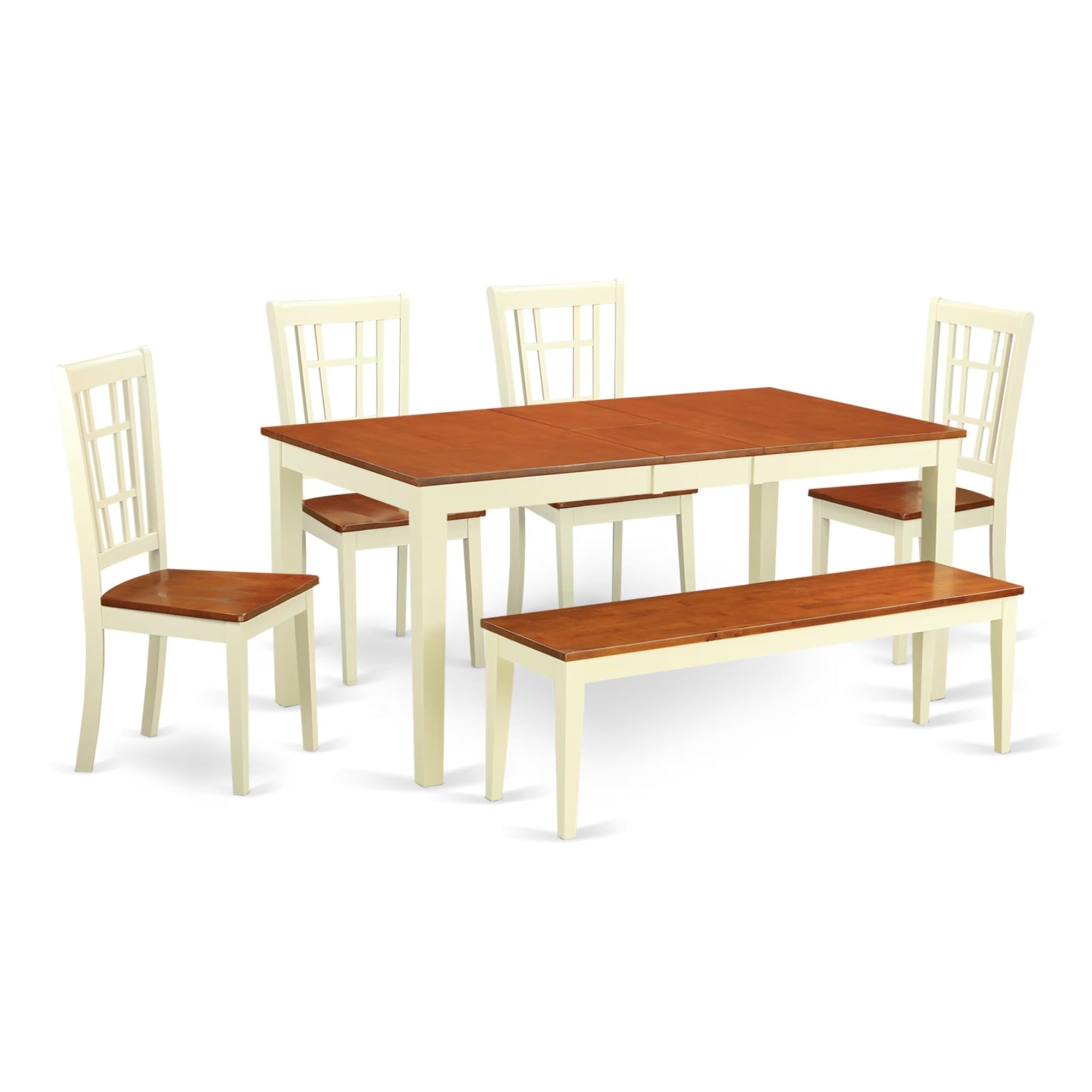 Casafoyer Nicoli 6 Piece Set Contains A Rectangle Dining Room Table With  Leaf And 4 Wooden Seat Chairs With A Bench, 36X66 Inch, Nico6-Whi-W